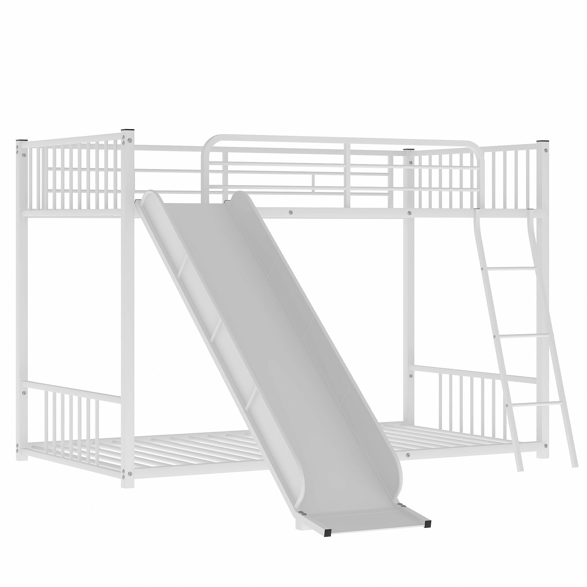 Kids Shared Room Twin Over Twin Metal Bunk Bed with Slide, Ladder, White or Black | Just Better Bunk Beds