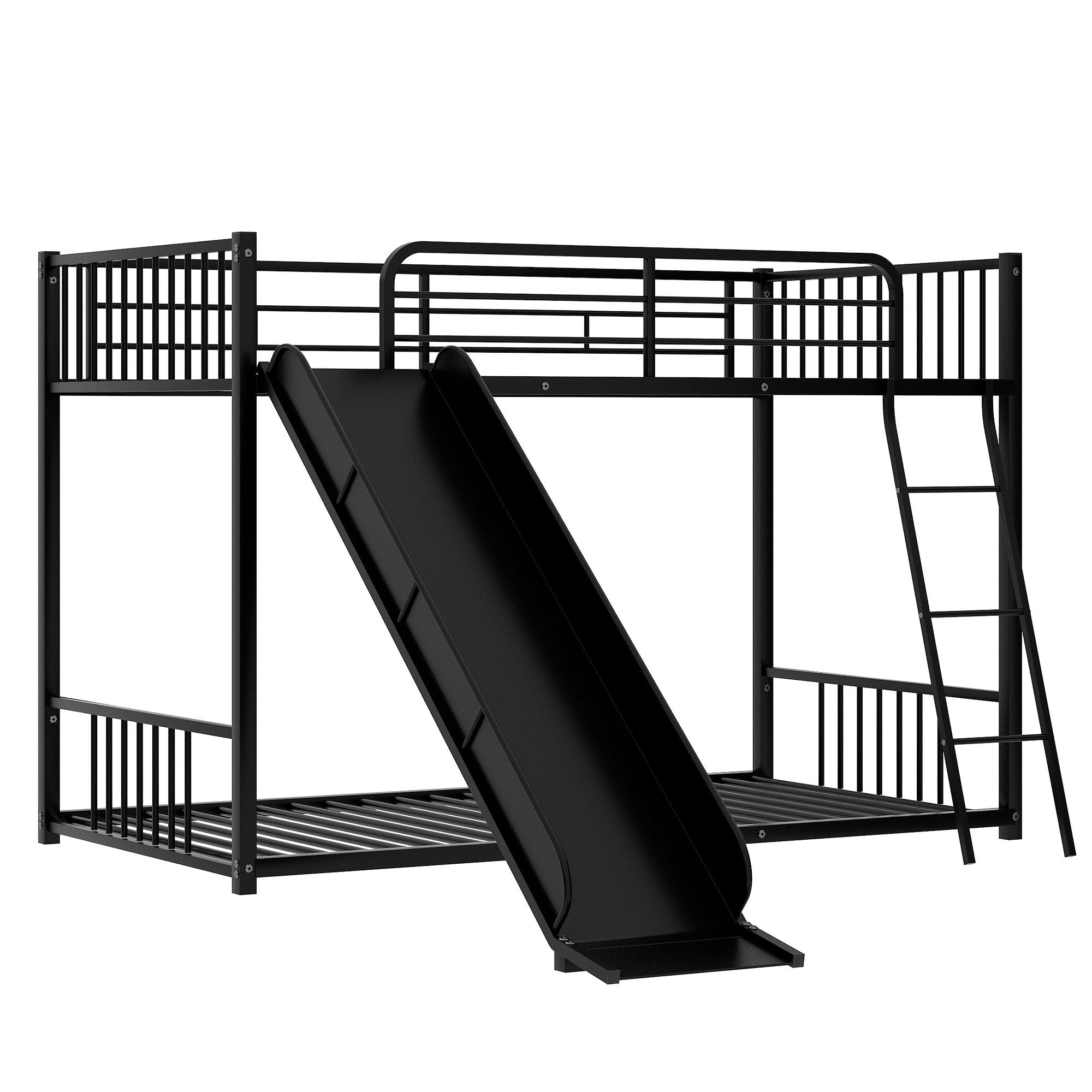 Kids Shared Room Twin Over Twin Metal Bunk Bed with Slide, Ladder, White or Black | Just Better Bunk Beds