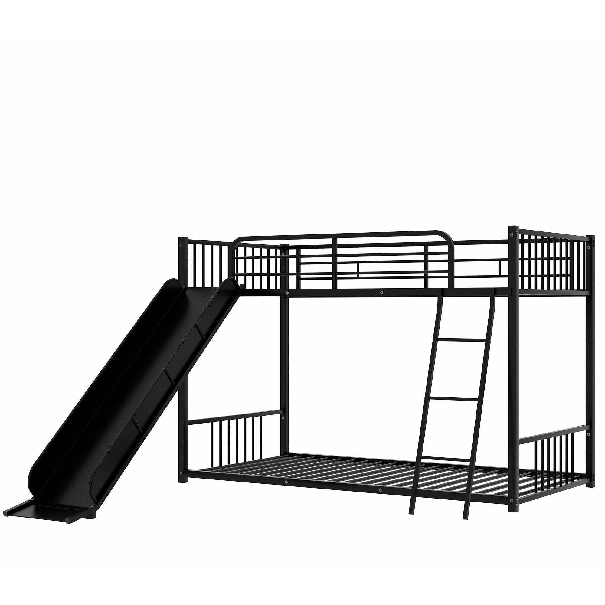 Kids Shared Room Twin Over Twin Metal Bunk Bed with Slide, Ladder, White or Black | Just Better Bunk Beds