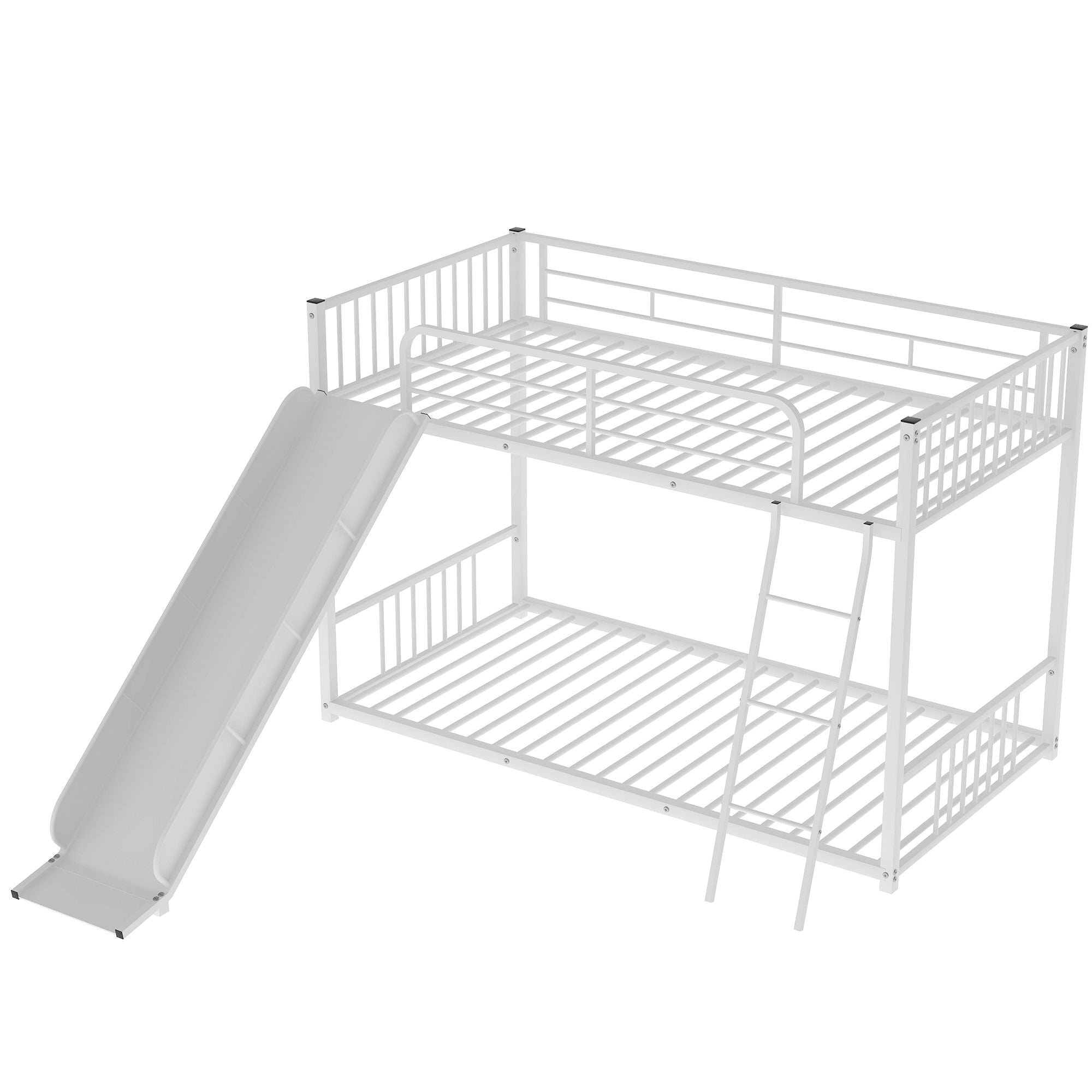 Kids Shared Room Twin Over Twin Metal Bunk Bed with Slide, Ladder, White or Black | Just Better Bunk Beds