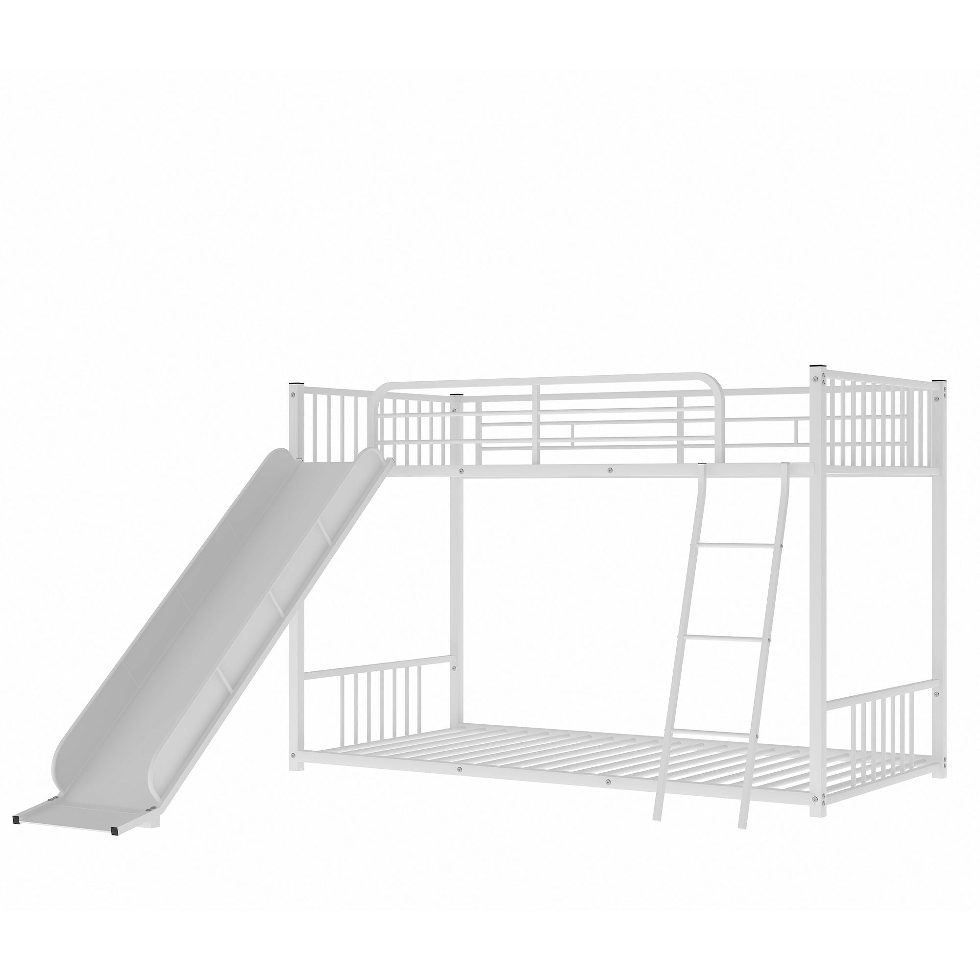Kids Shared Room Twin Over Twin Metal Bunk Bed with Slide, Ladder, White or Black | Just Better Bunk Beds