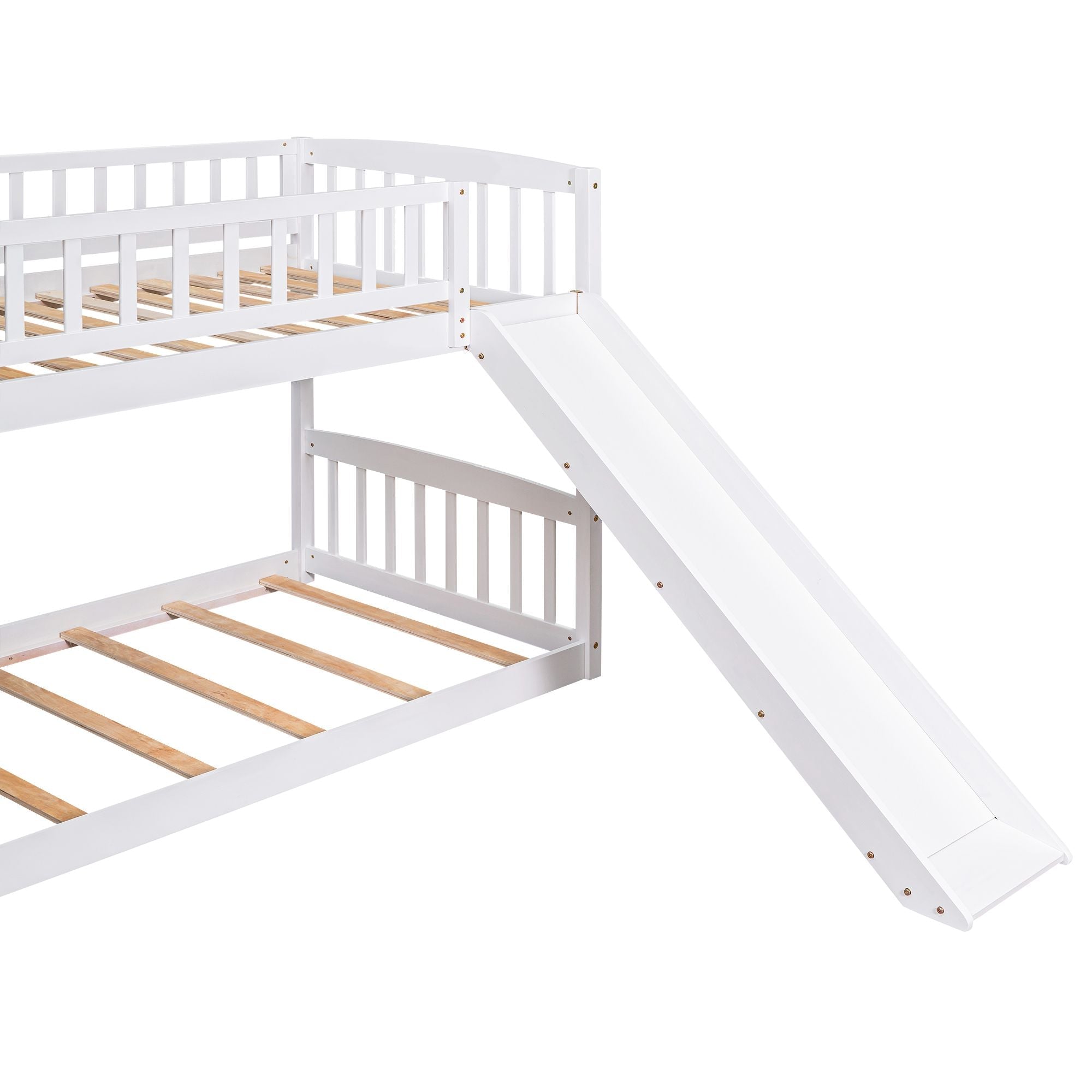 Kids Shared Room Twin over Twin Stairway Bunk Bed with Storage Drawers and Slide, White Wood | Just Better Bunk Beds