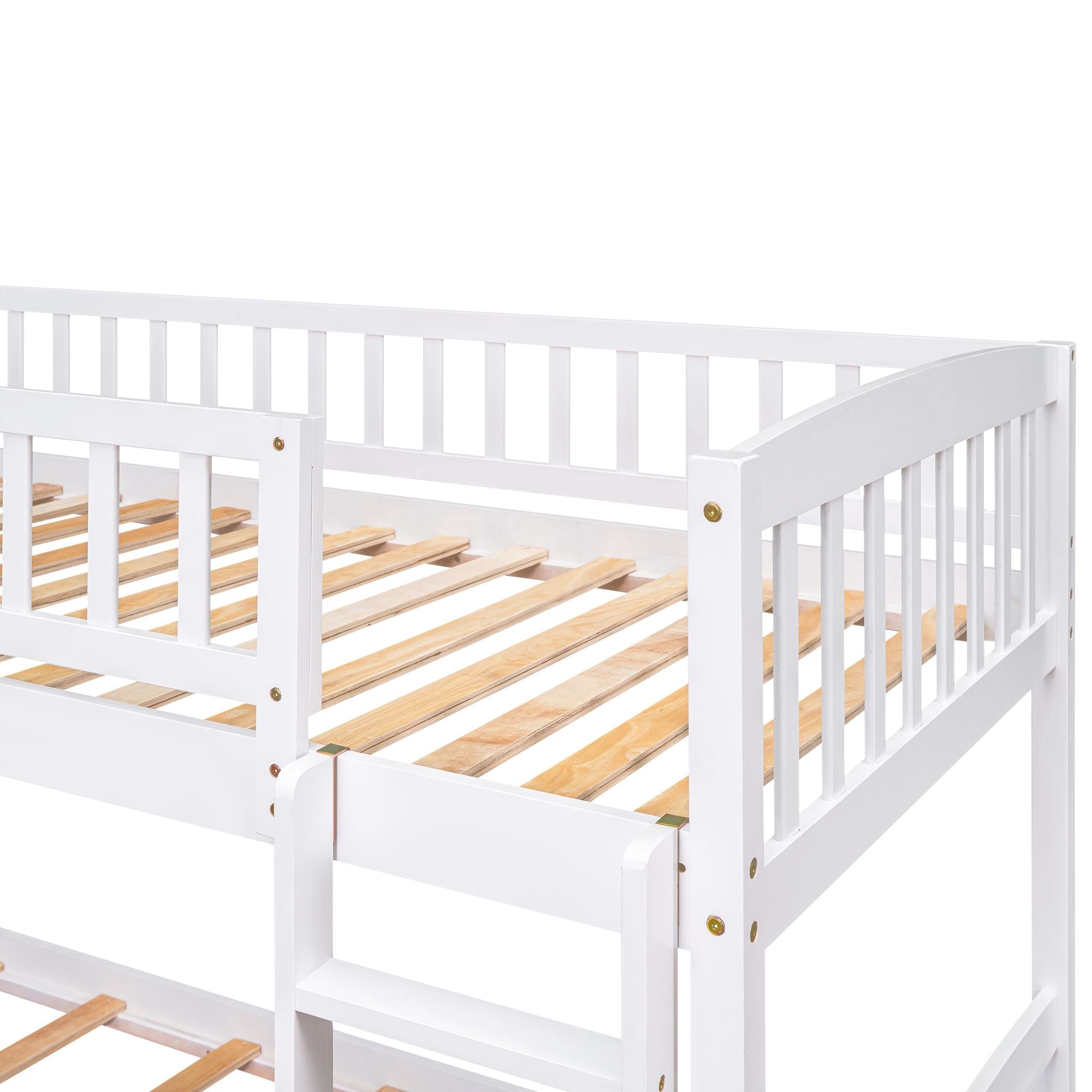 Kids Shared Room Twin over Twin Stairway Bunk Bed with Storage Drawers and Slide, White Wood | Just Better Bunk Beds