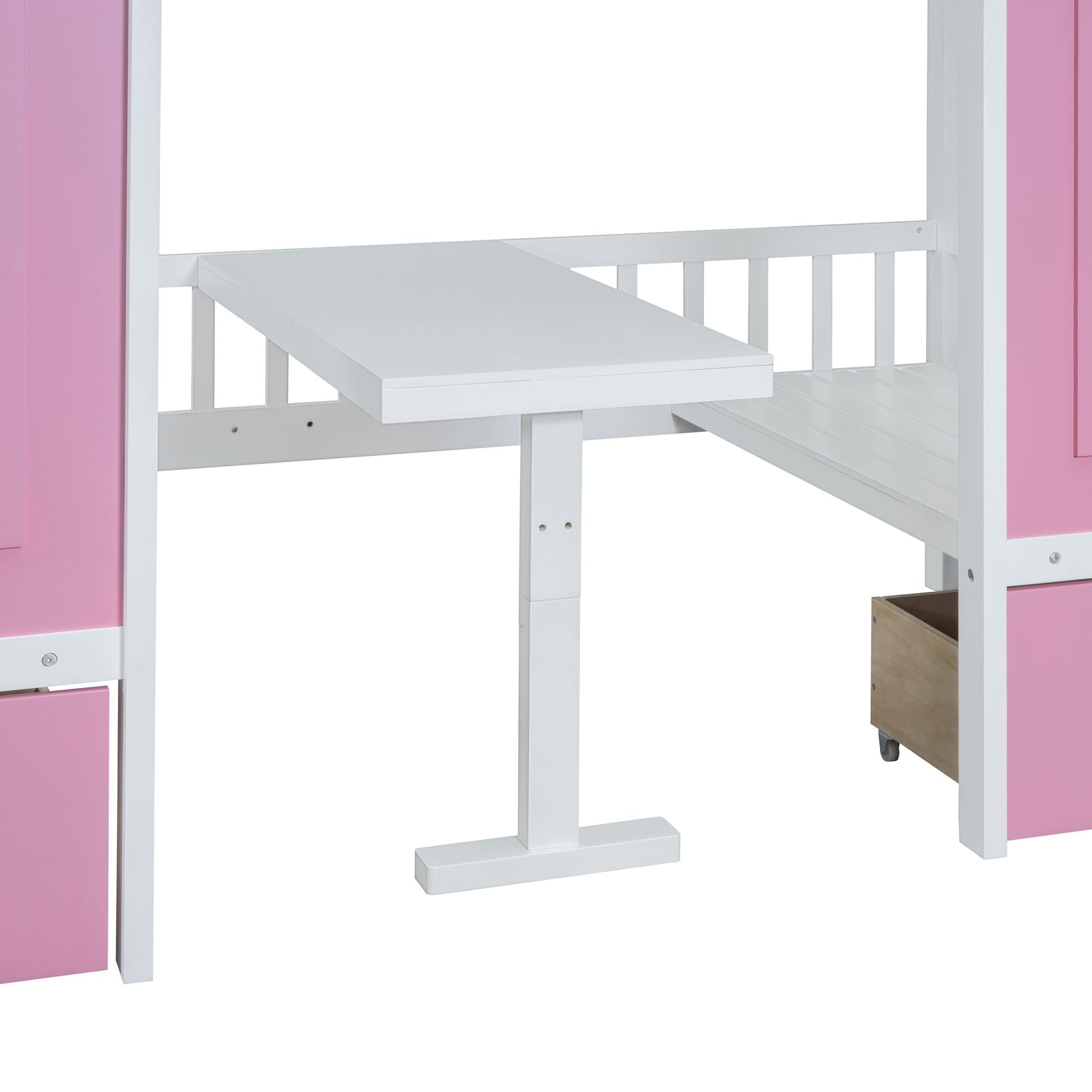 Kids Shared Room Twin Over Twin Wood Bunk Bed with Convertible Desk, Pink | Just Better Bunk Beds