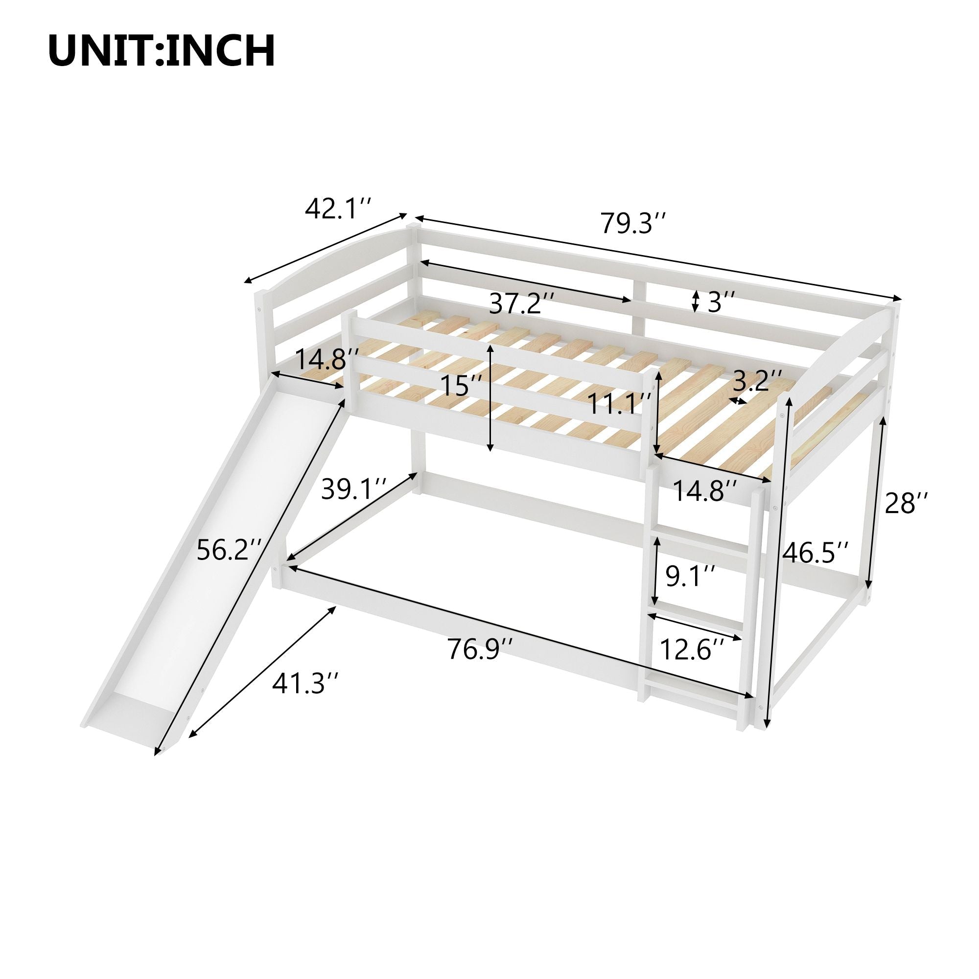 Kids Shared Room Twin over Twin Wood Bunk Bed with Convertible Slide and Ladder Gray | Just Better Bunk Beds