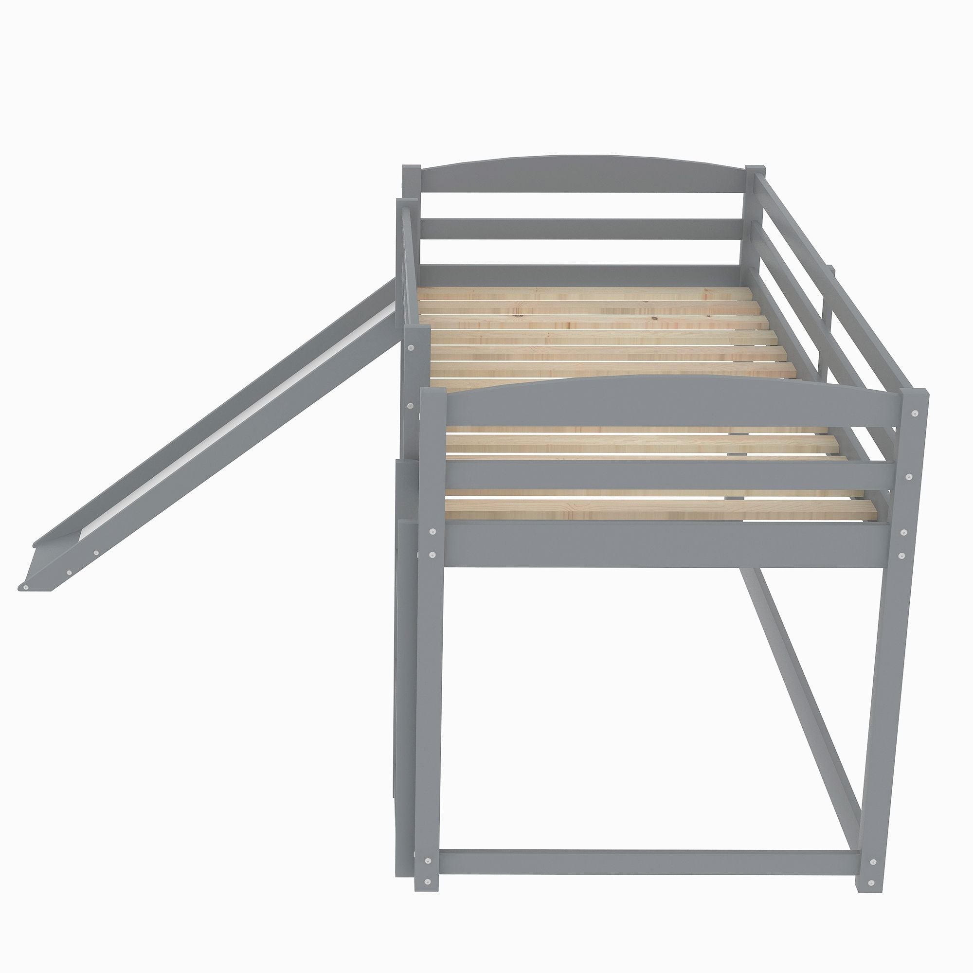 Kids Shared Room Twin over Twin Wood Bunk Bed with Convertible Slide and Ladder Gray | Just Better Bunk Beds