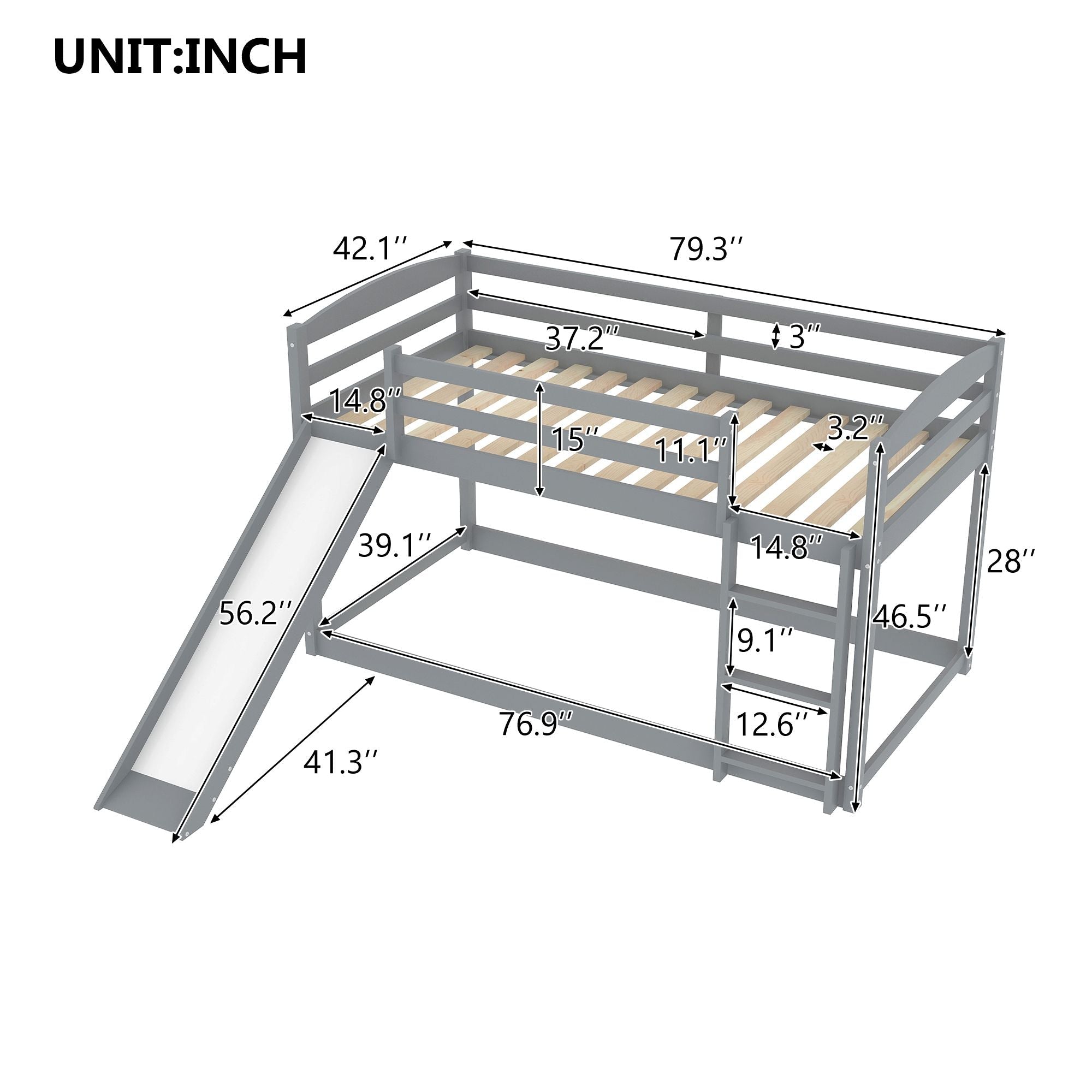 Kids Shared Room Twin over Twin Wood Bunk Bed with Convertible Slide and Ladder Gray | Just Better Bunk Beds