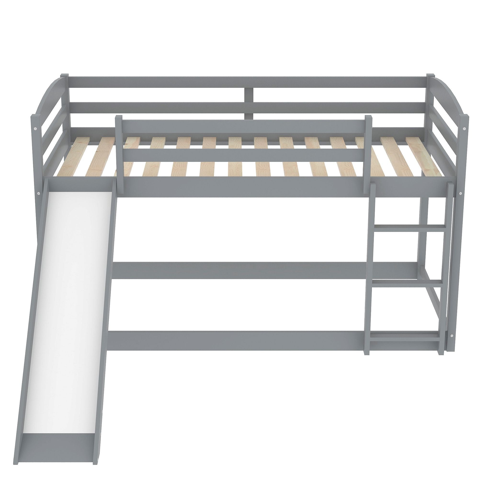 Kids Shared Room Twin over Twin Wood Bunk Bed with Convertible Slide and Ladder Gray | Just Better Bunk Beds
