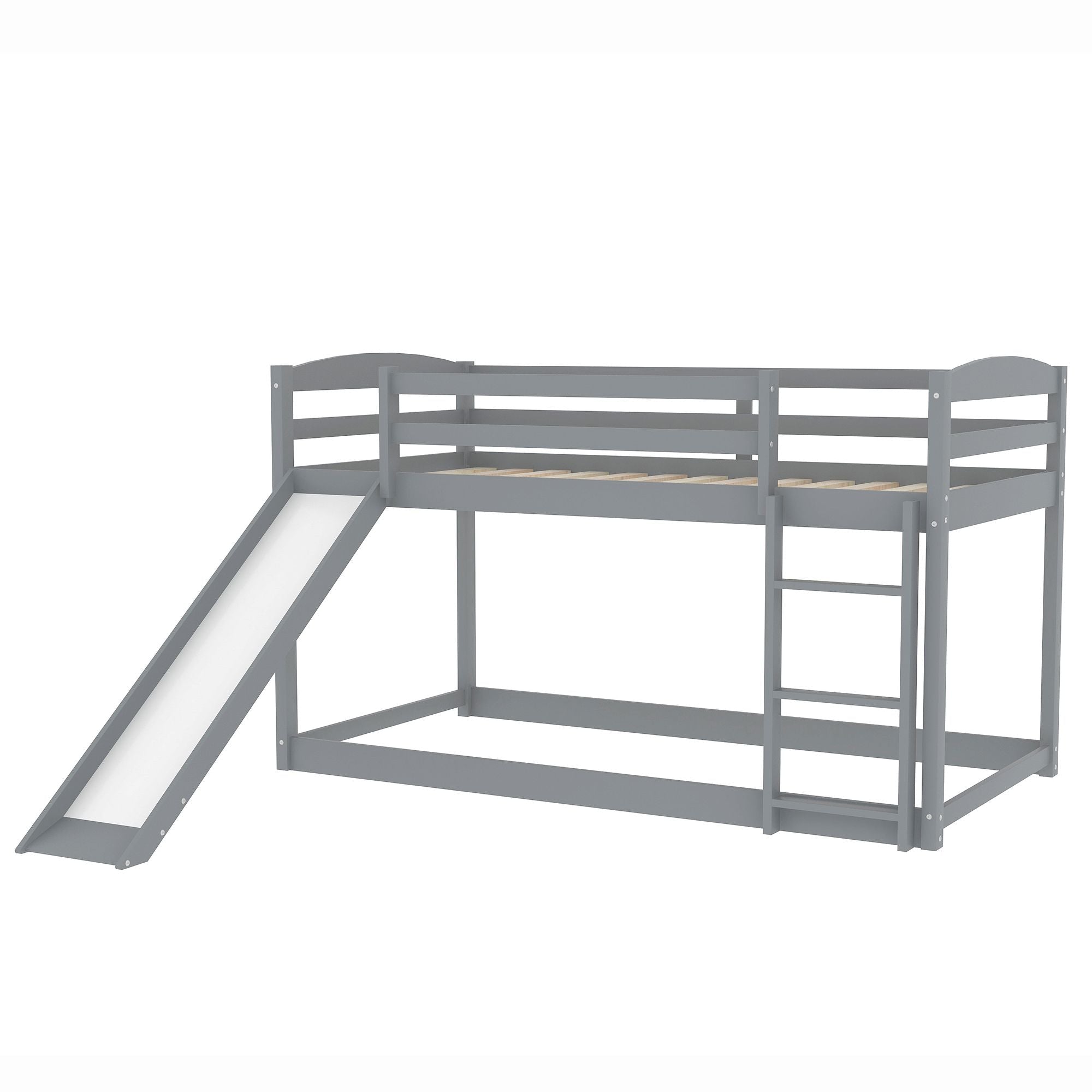 Kids Shared Room Twin over Twin Wood Bunk Bed with Convertible Slide and Ladder Gray | Just Better Bunk Beds