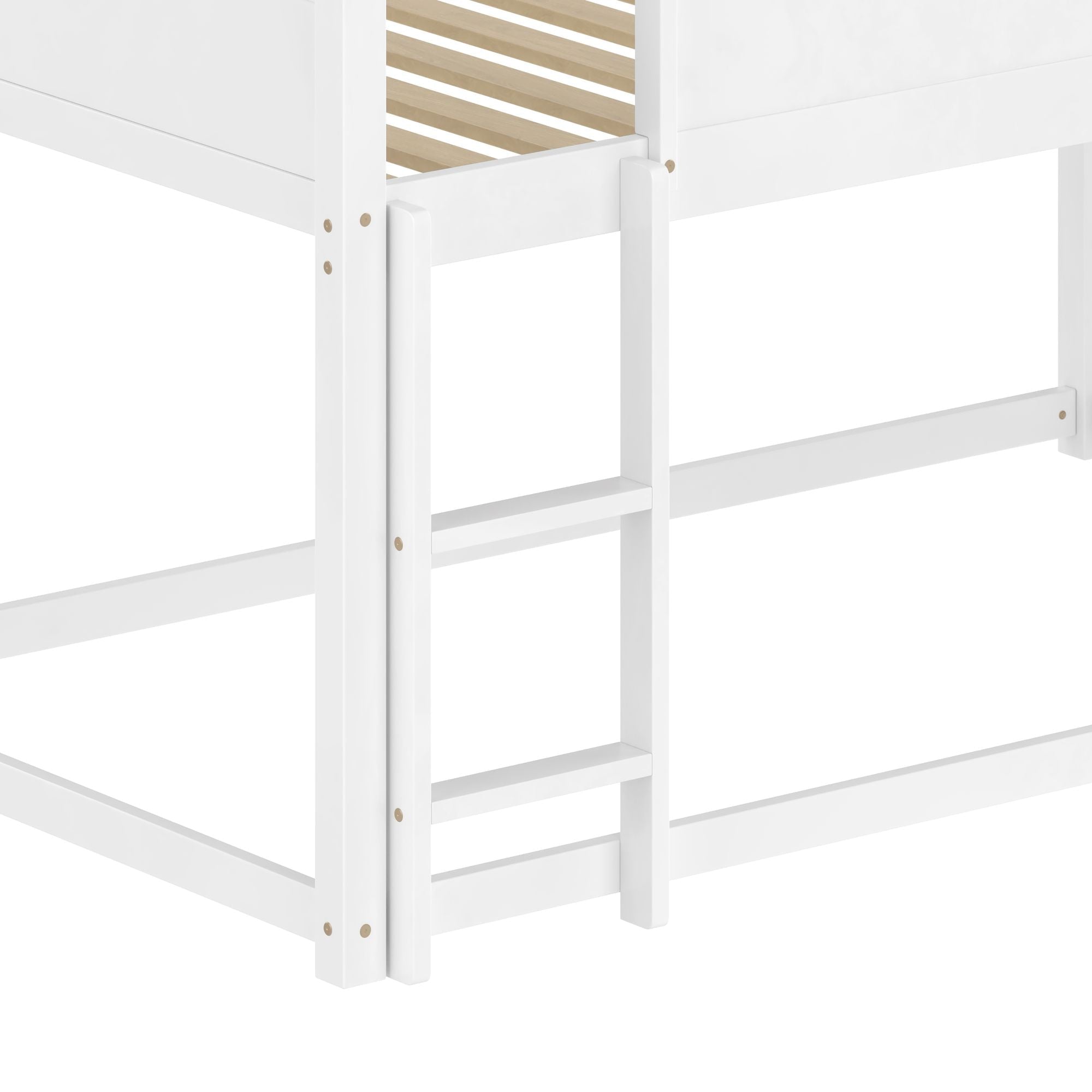 Kids Shared Room Twin Over Twin Wood Bunk Bed with Convertible Slide, Guardrails, White | Just Better Bunk Beds