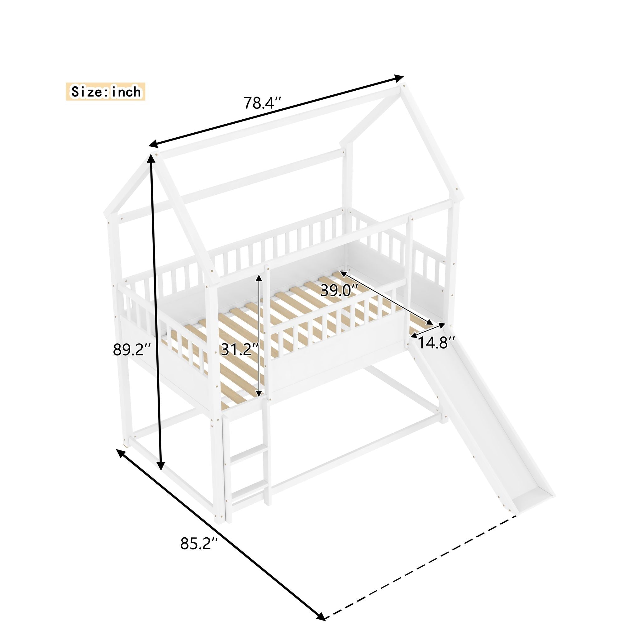 Kids Shared Room Twin Over Twin Wood Bunk Bed with Convertible Slide, Guardrails, White | Just Better Bunk Beds