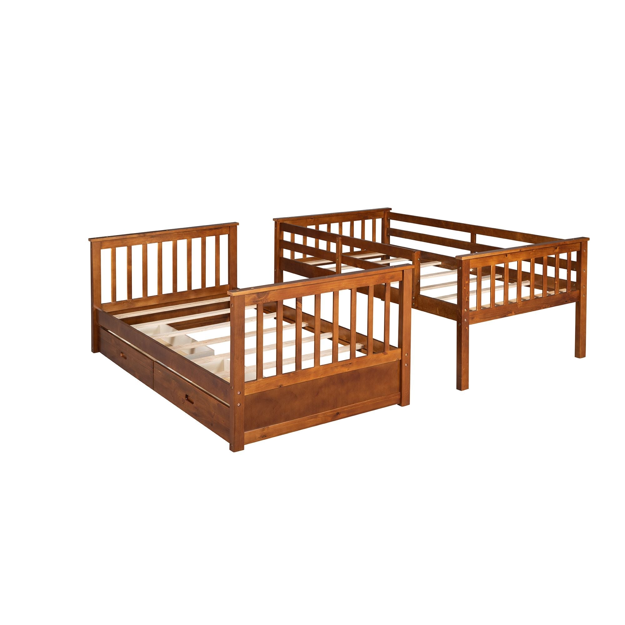 Kids Shared Room Twin Over Twin Wood Bunk Bed with Ladders and Two Storage Drawers Walnut | Just Better Bunk Beds