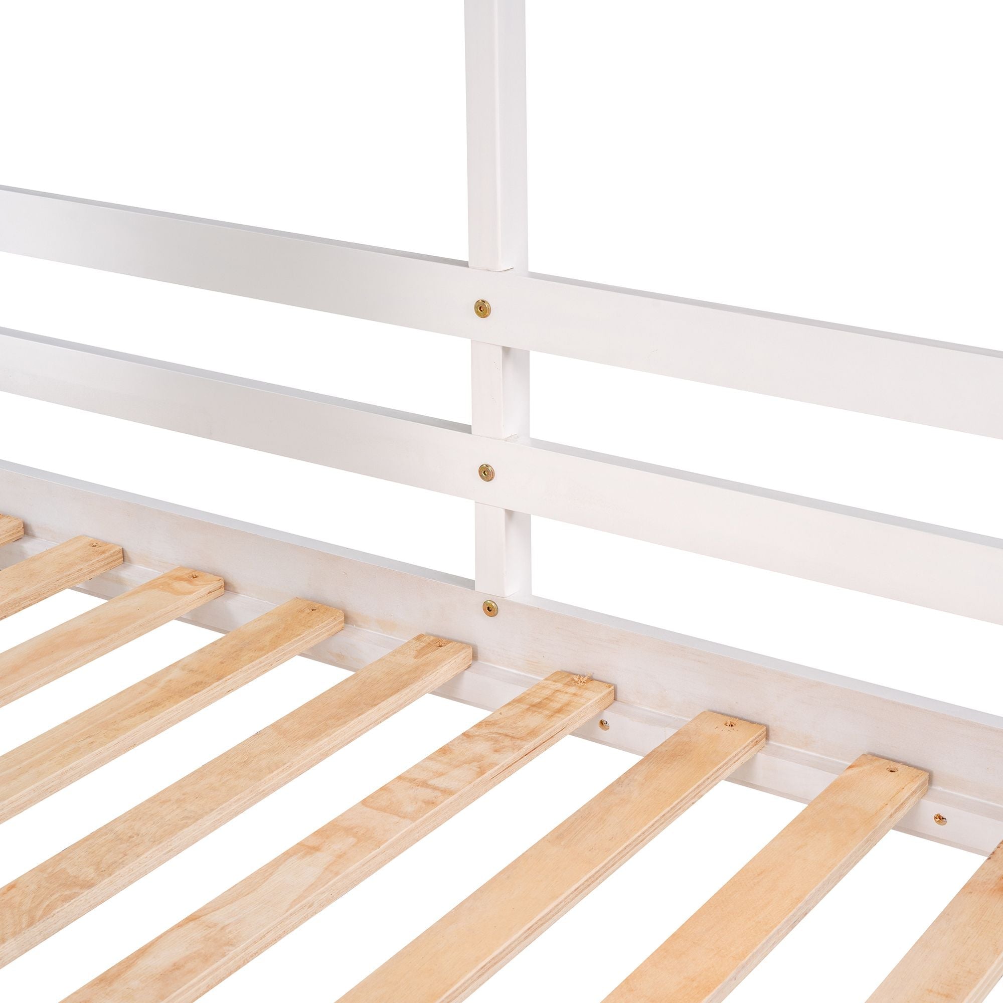Kids Shared Room Twin Over Twin Wood Bunk Bed with Roof, Window, Guardrails, Ladder in White | Just Better Bunk Beds