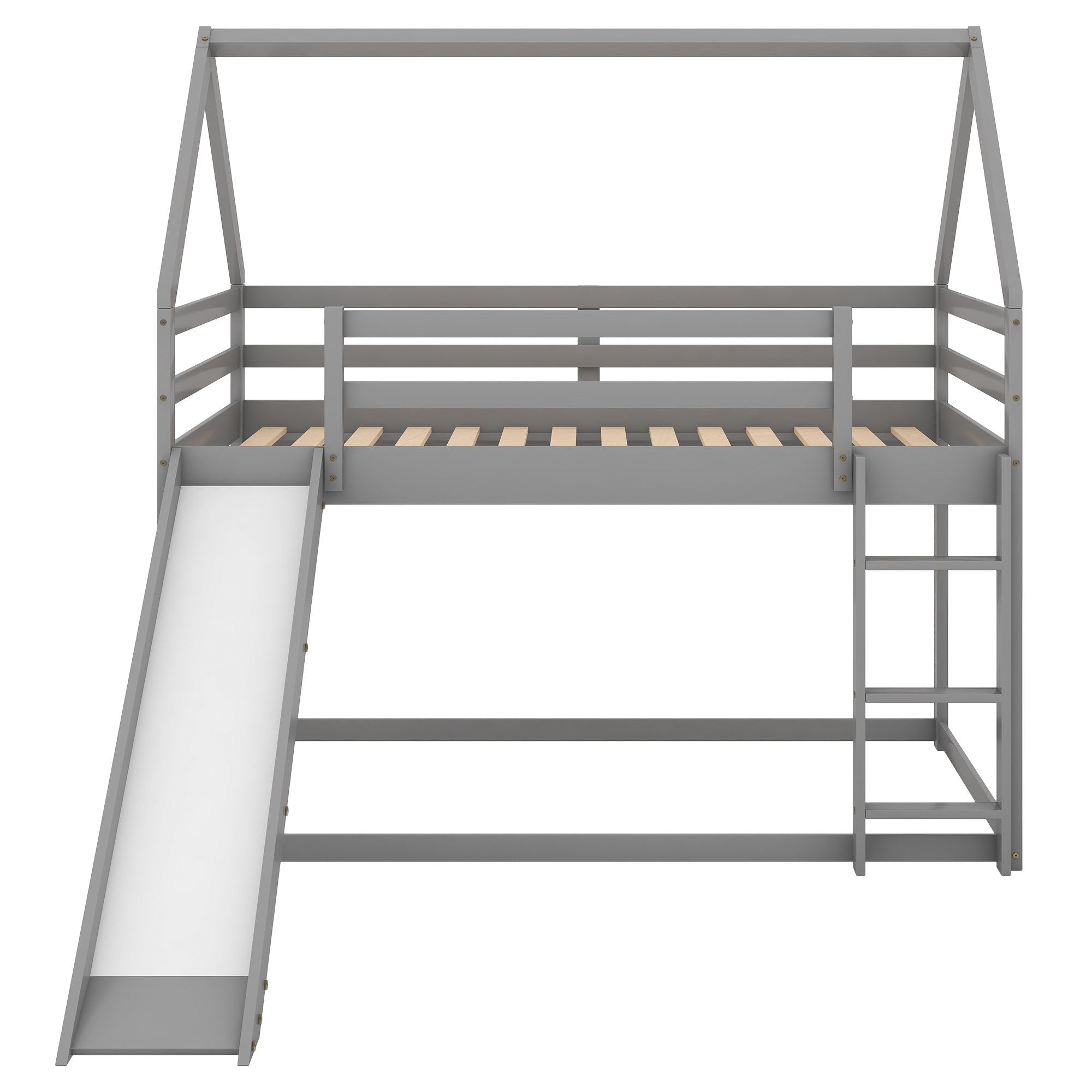 Kids Shared Room Twin Over Twin Wood Bunk Bed with Slide and Ladder, Gray | Just Better Bunk Beds