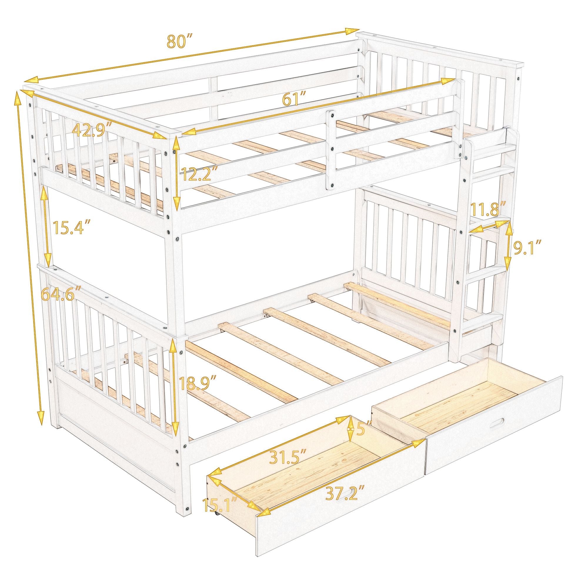 Kids Shared Room Twin Over Twin Wood Bunk Bed with Storage Drawers and Ladders, Espresso | Just Better Bunk Beds