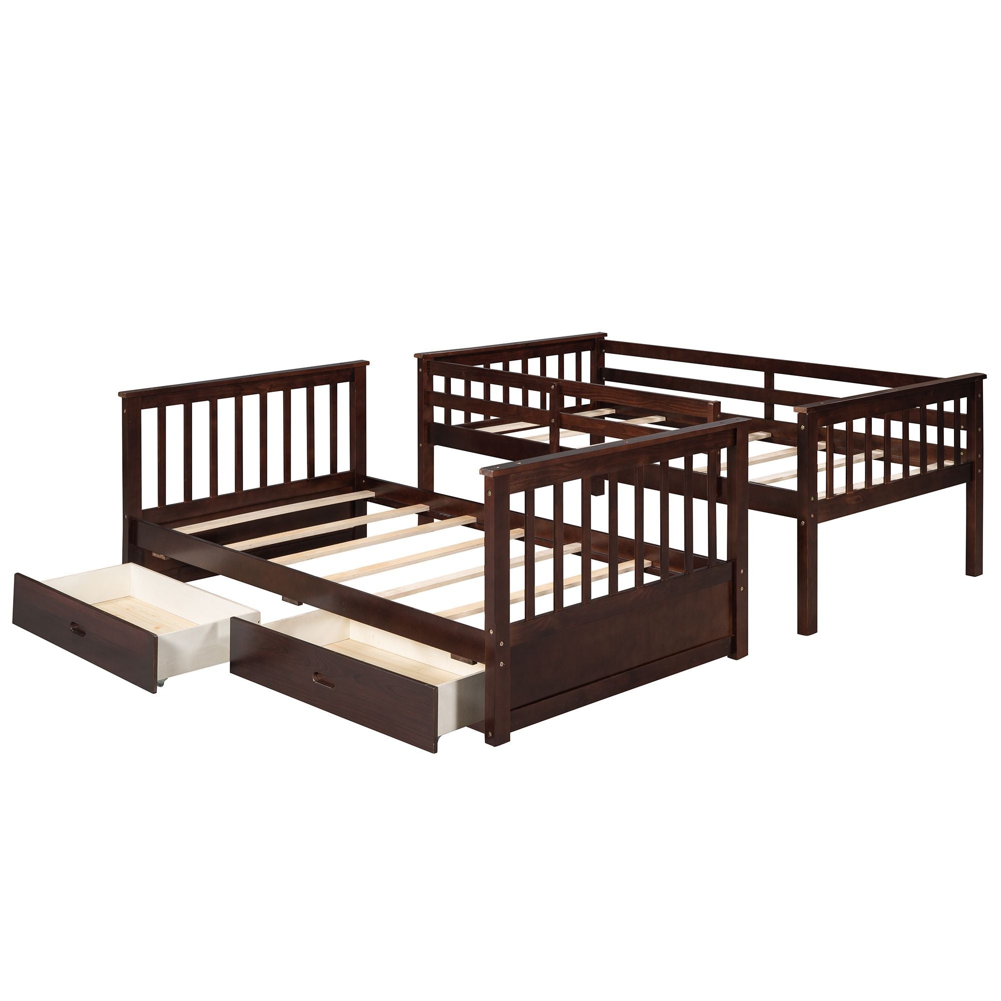 Kids Shared Room Twin Over Twin Wood Bunk Bed with Storage Drawers and Ladders, Espresso | Just Better Bunk Beds