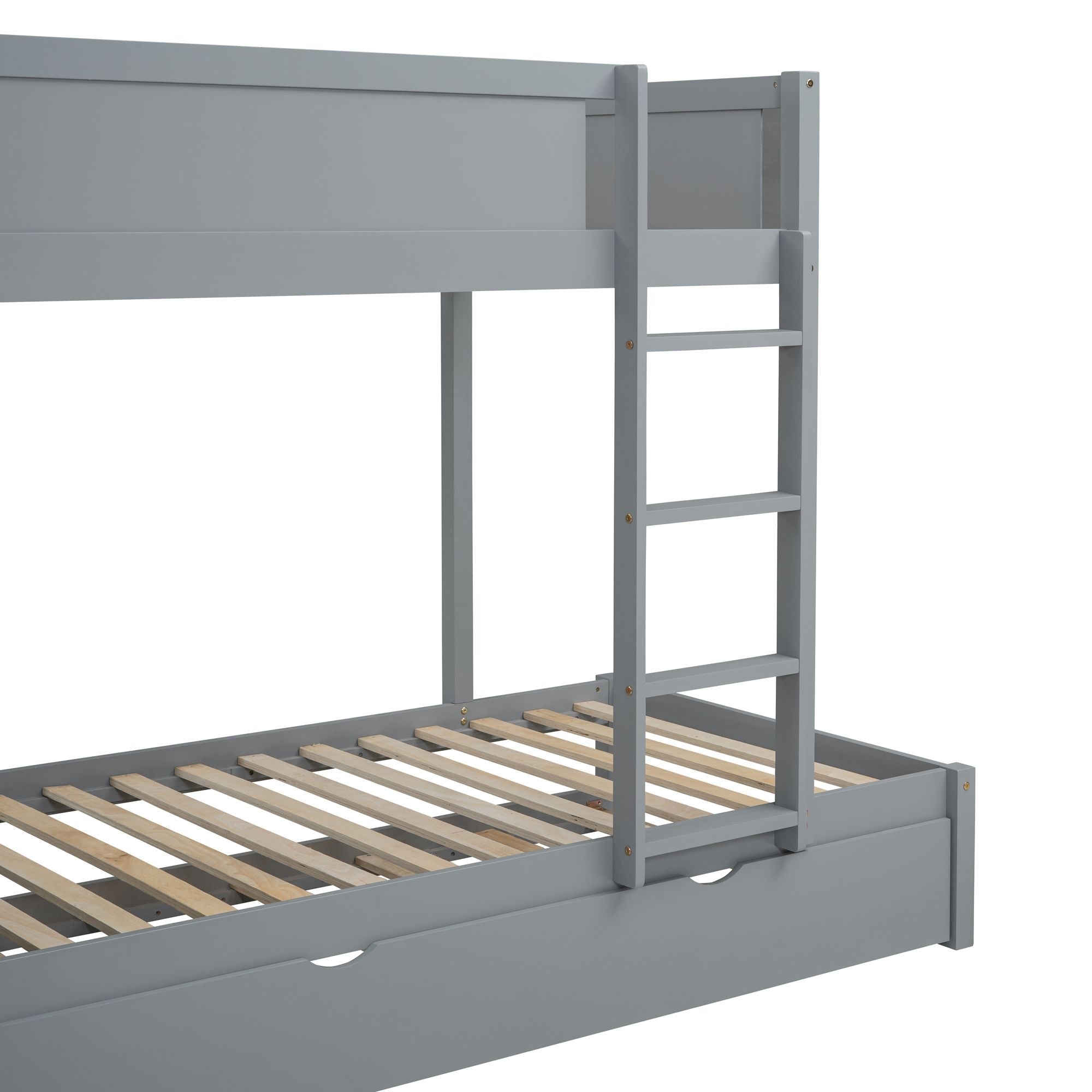 Kids Shared Room Twin Over Twin Wood Bunk Bed with Trundle, Desk, Storage, Gray | Just Better Bunk Beds