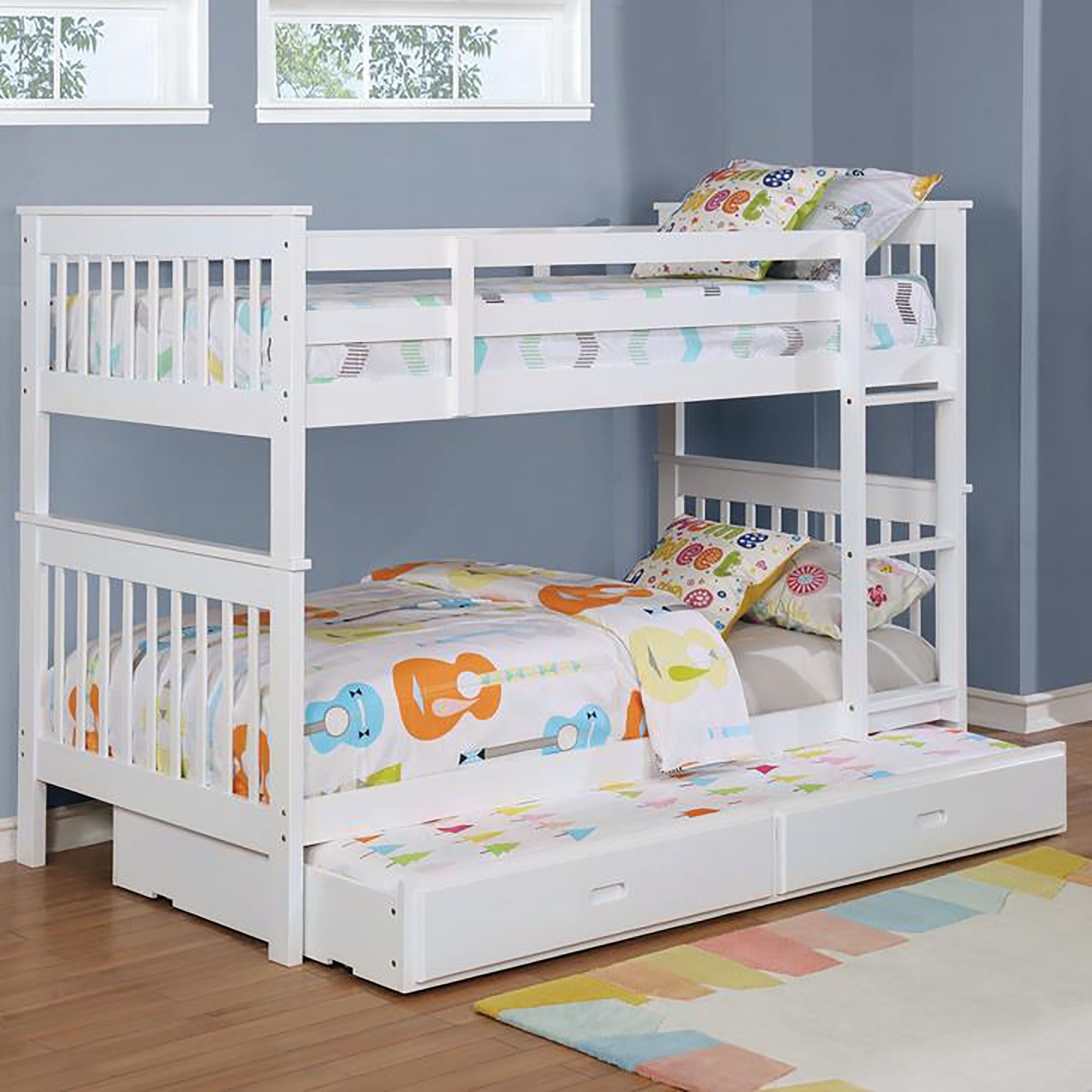 Twin Over Twin Wood Bunk Bed for Kids with Ladder and Guardrails | Just Better Bunk Beds