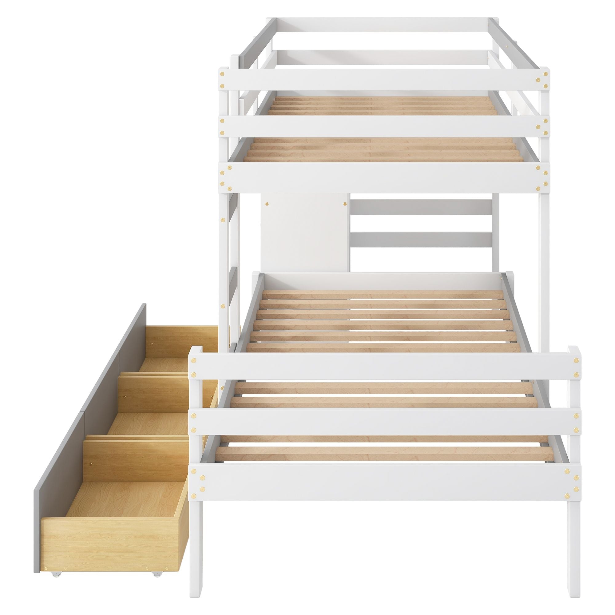 Kids Shared Room Twin Over Twin Wood Loft Bunk Bed with Drawers and Ladder Gray | Just Better Bunk Beds