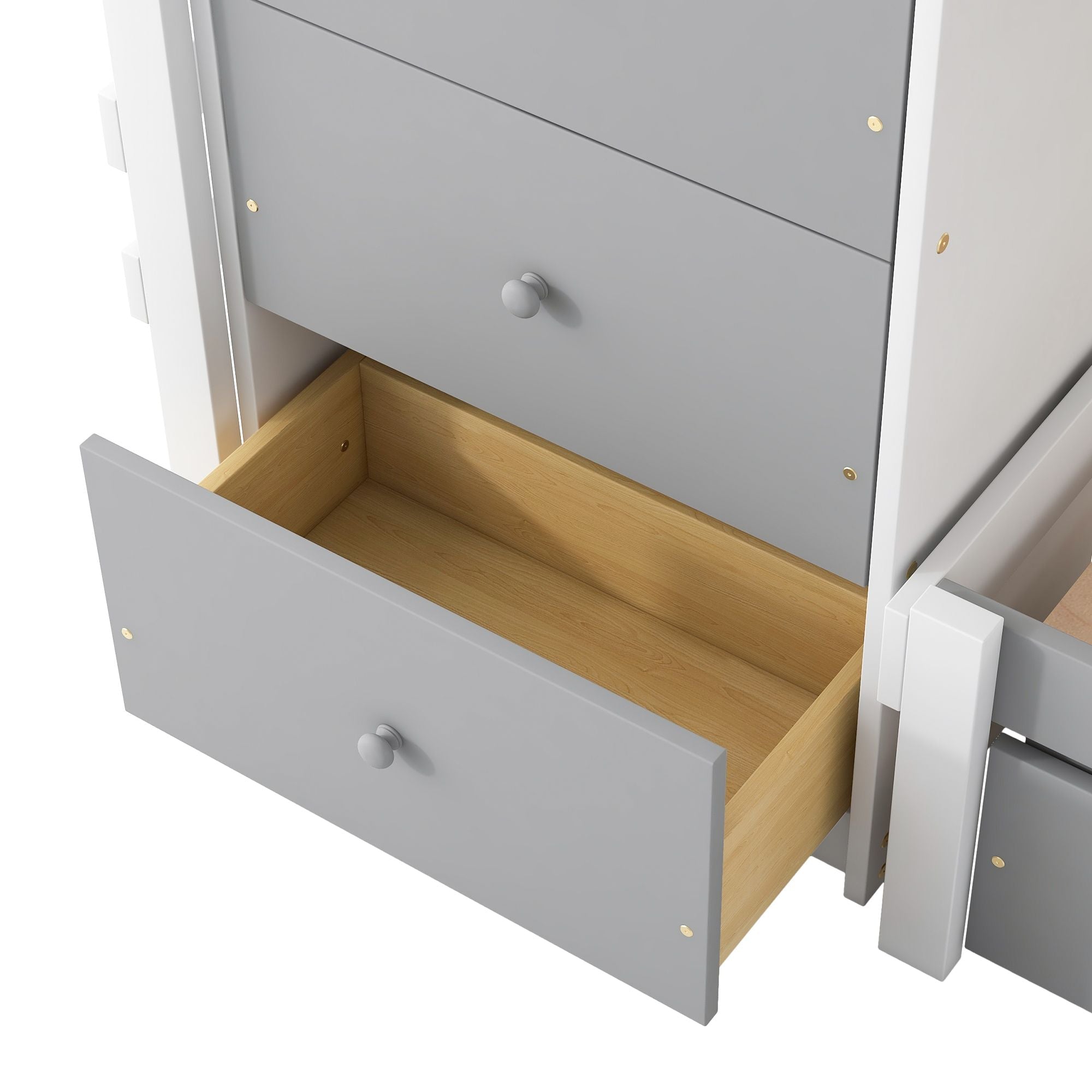 Kids Shared Room Twin Over Twin Wood Loft Bunk Bed with Drawers and Ladder Gray | Just Better Bunk Beds