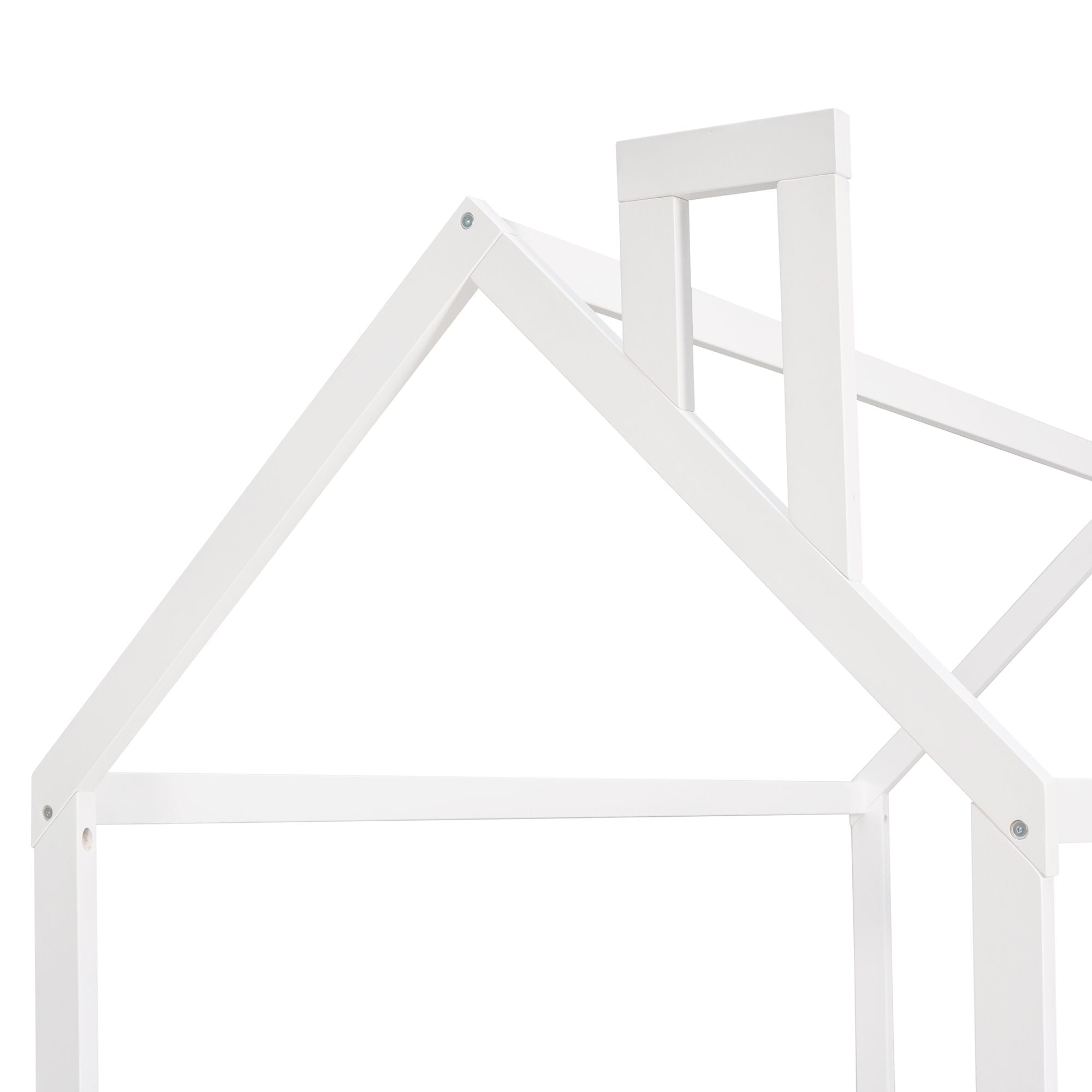 Kids Shared Room Twin Size Wood House Bed Frame with Safety Fence, Espresso Gray White | Just Better Bunk Beds