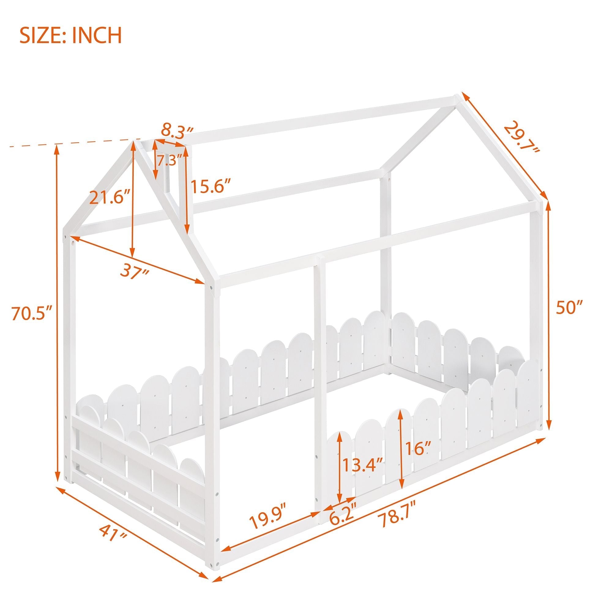 Kids Shared Room Twin Size Wood House Bed Frame with Safety Fence, Espresso Gray White | Just Better Bunk Beds