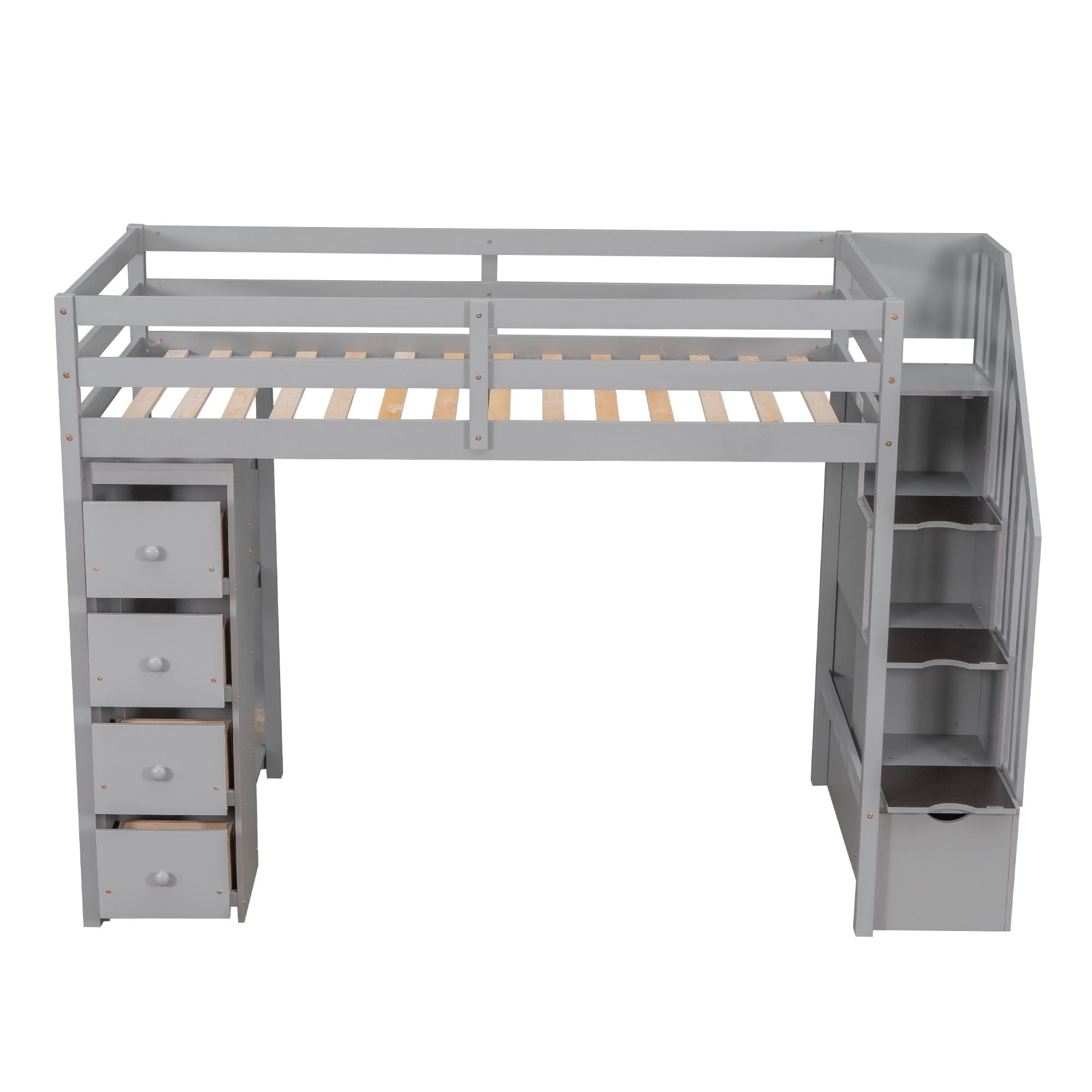 Kids Shared Room Twin Wood Loft Bed with Storage Drawers and Stairs, Espresso, White, or Gray | Just Better Bunk Beds