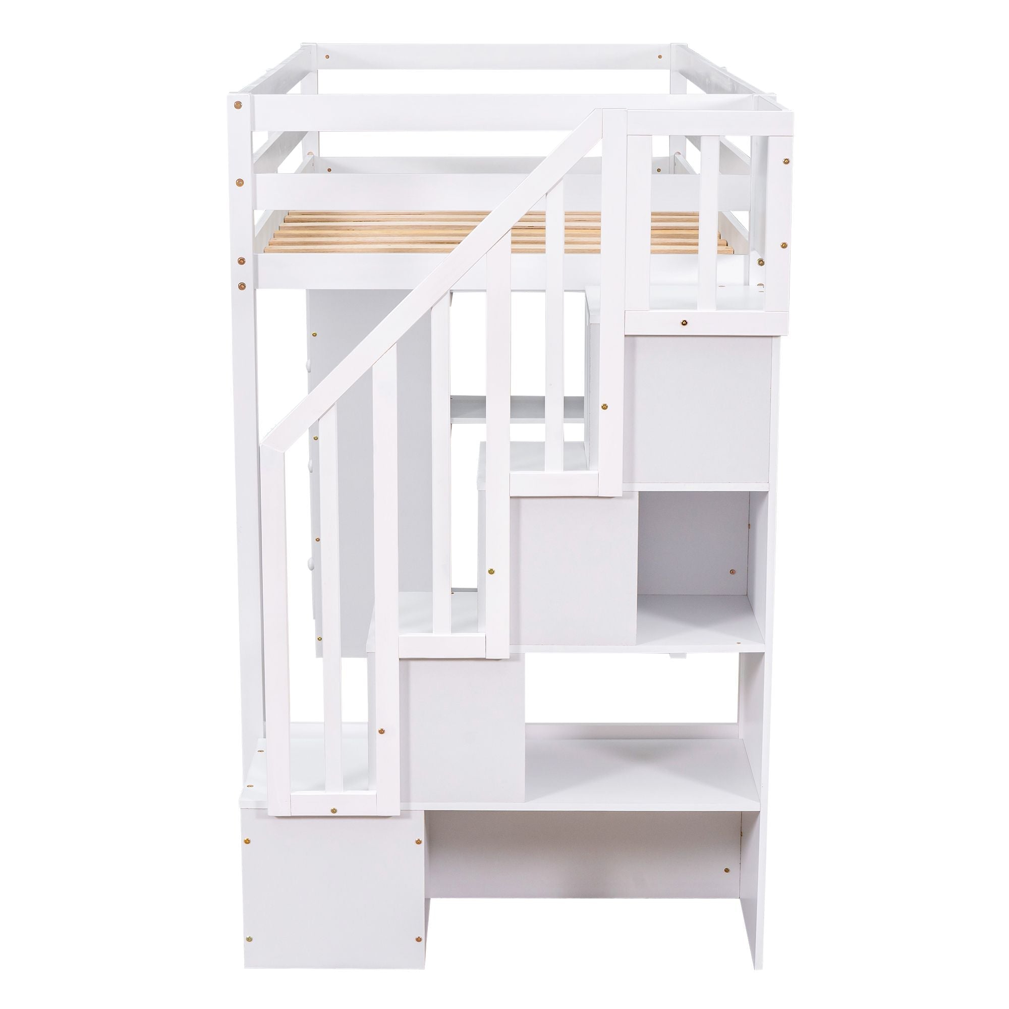 Kids Shared Room Twin Wood Loft Bed with Storage Drawers and Stairs, Espresso, White, or Gray | Just Better Bunk Beds