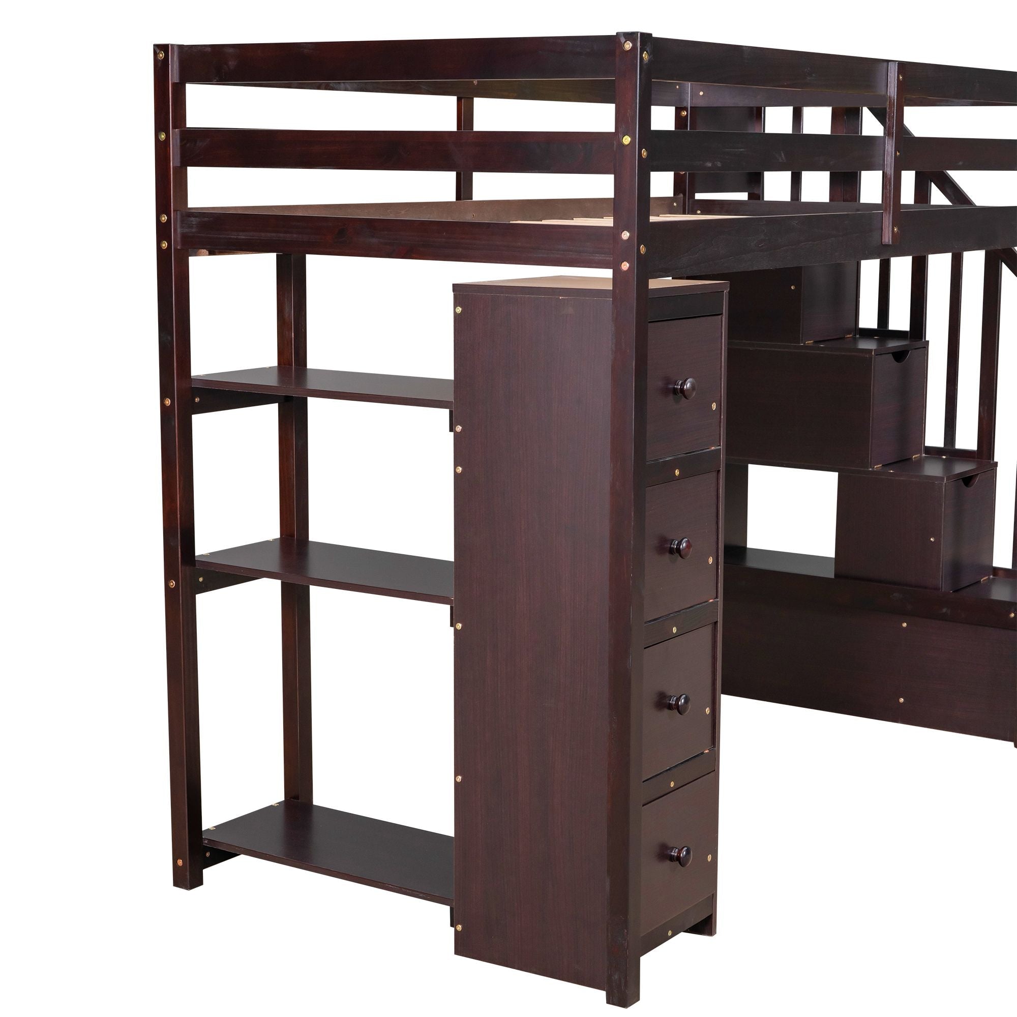 Kids Shared Room Twin Wood Loft Bed with Storage Drawers and Stairs, Espresso, White, or Gray | Just Better Bunk Beds