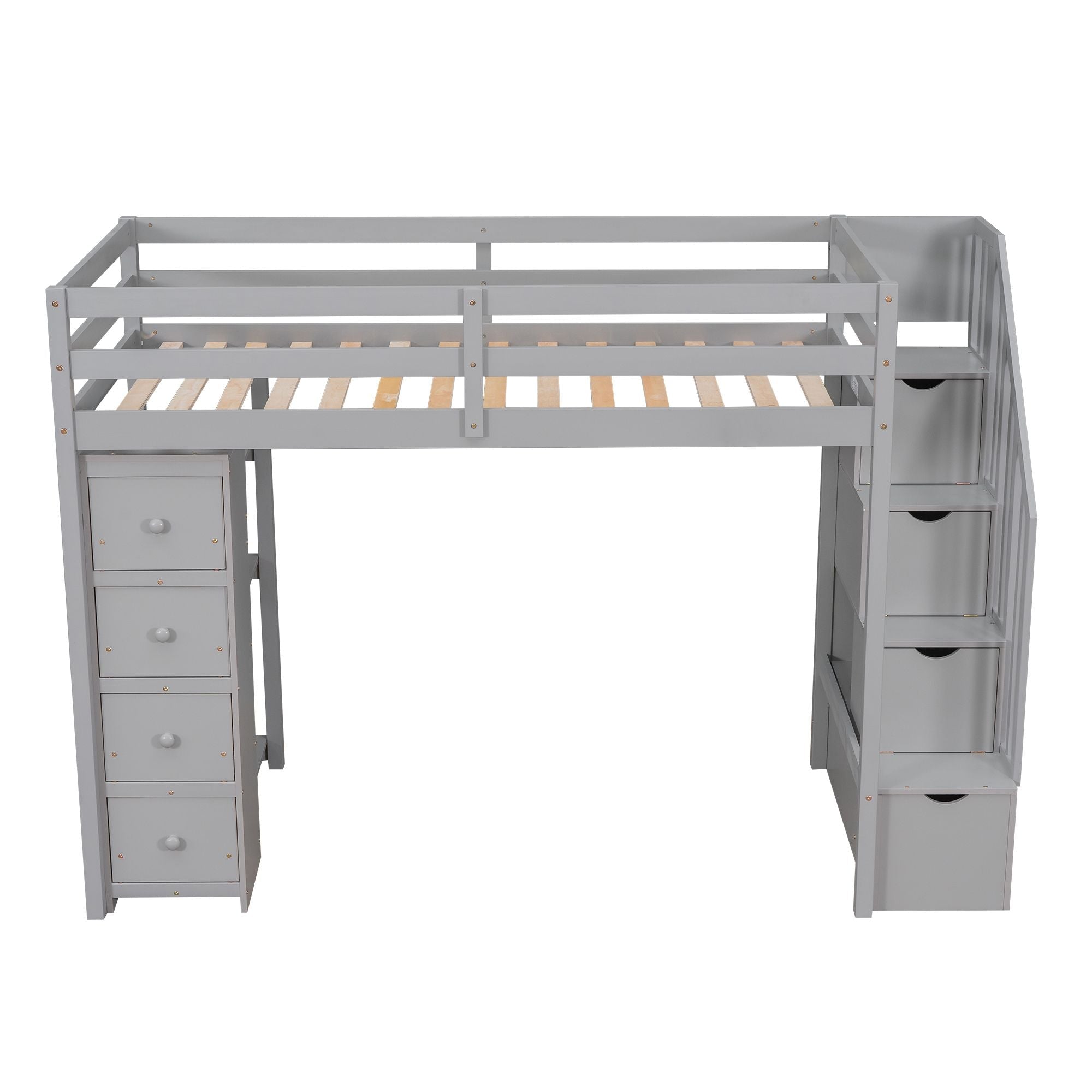 Kids Shared Room Twin Wood Loft Bed with Storage Drawers and Stairs, Espresso, White, or Gray | Just Better Bunk Beds