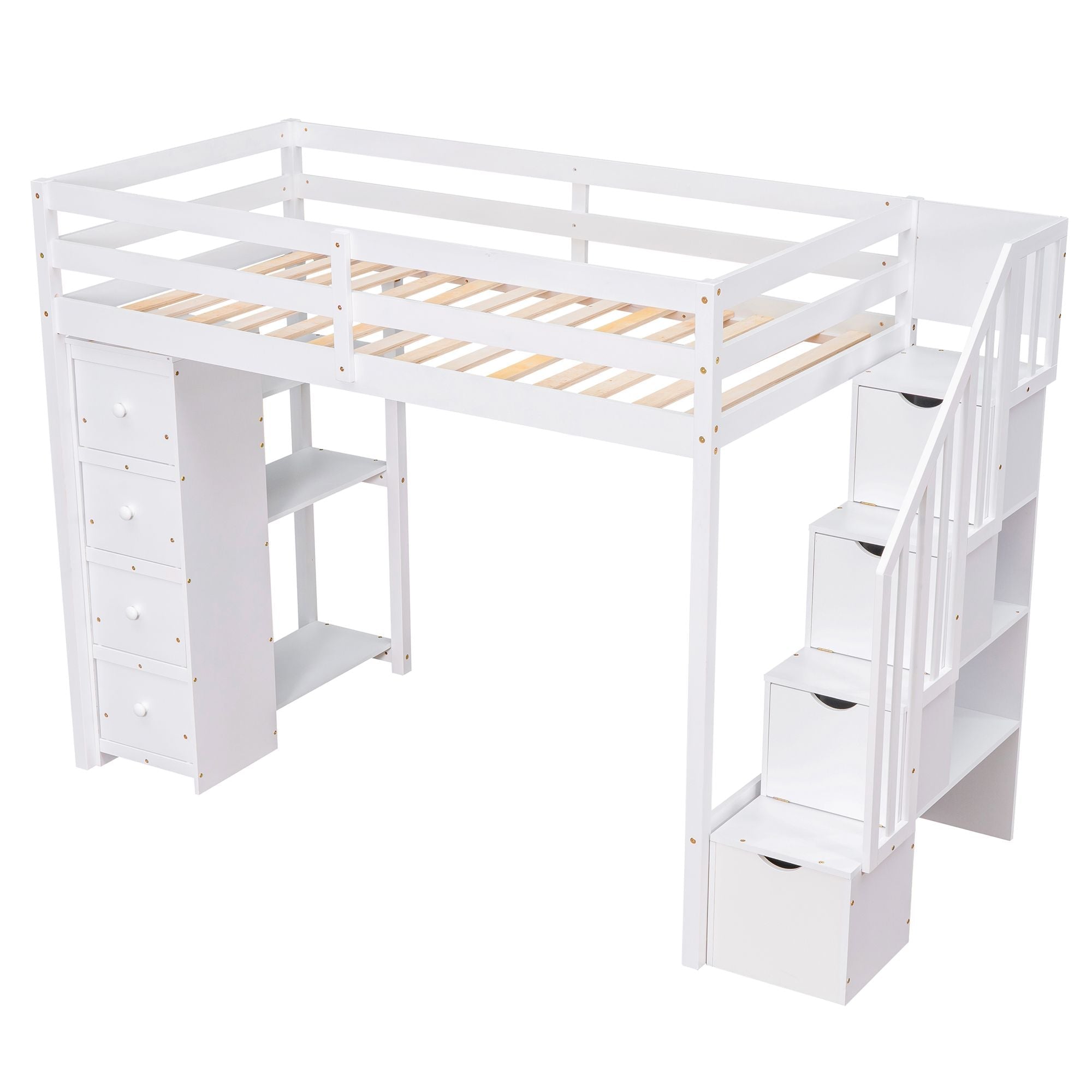 Kids Shared Room Twin Wood Loft Bed with Storage Drawers and Stairs, Espresso, White, or Gray | Just Better Bunk Beds