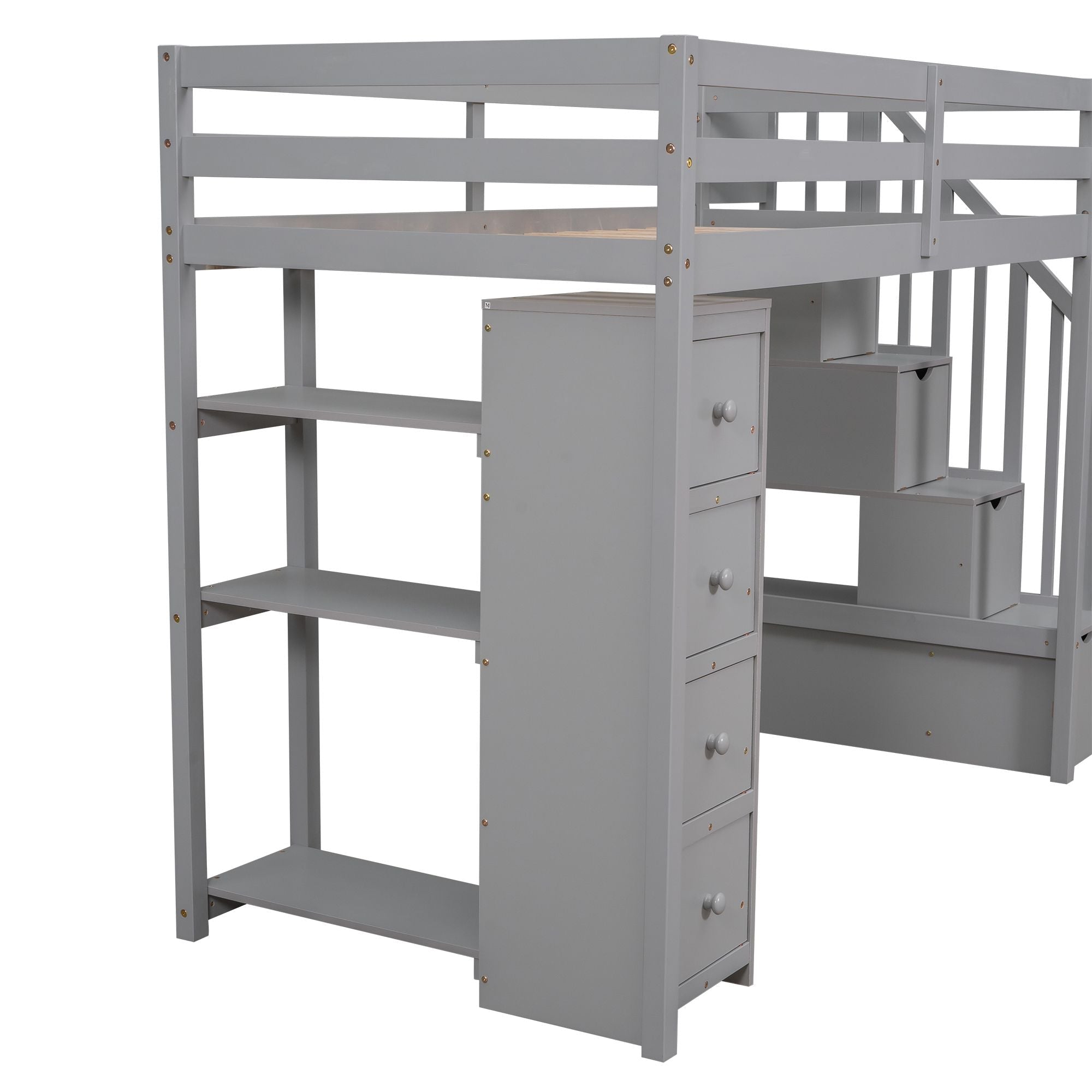 Kids Shared Room Twin Wood Loft Bed with Storage Drawers and Stairs, Espresso, White, or Gray | Just Better Bunk Beds