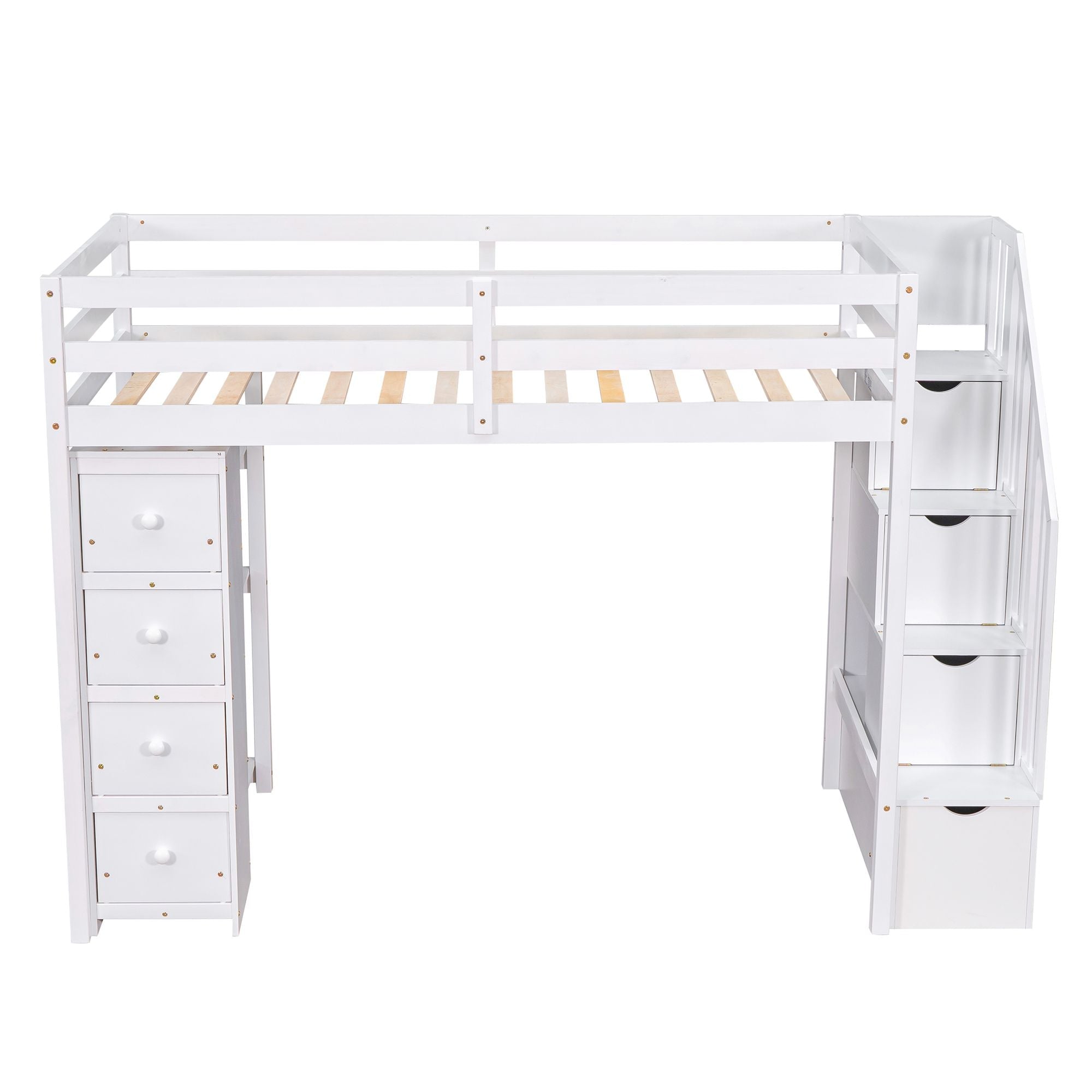 Kids Shared Room Twin Wood Loft Bed with Storage Drawers and Stairs, Espresso, White, or Gray | Just Better Bunk Beds