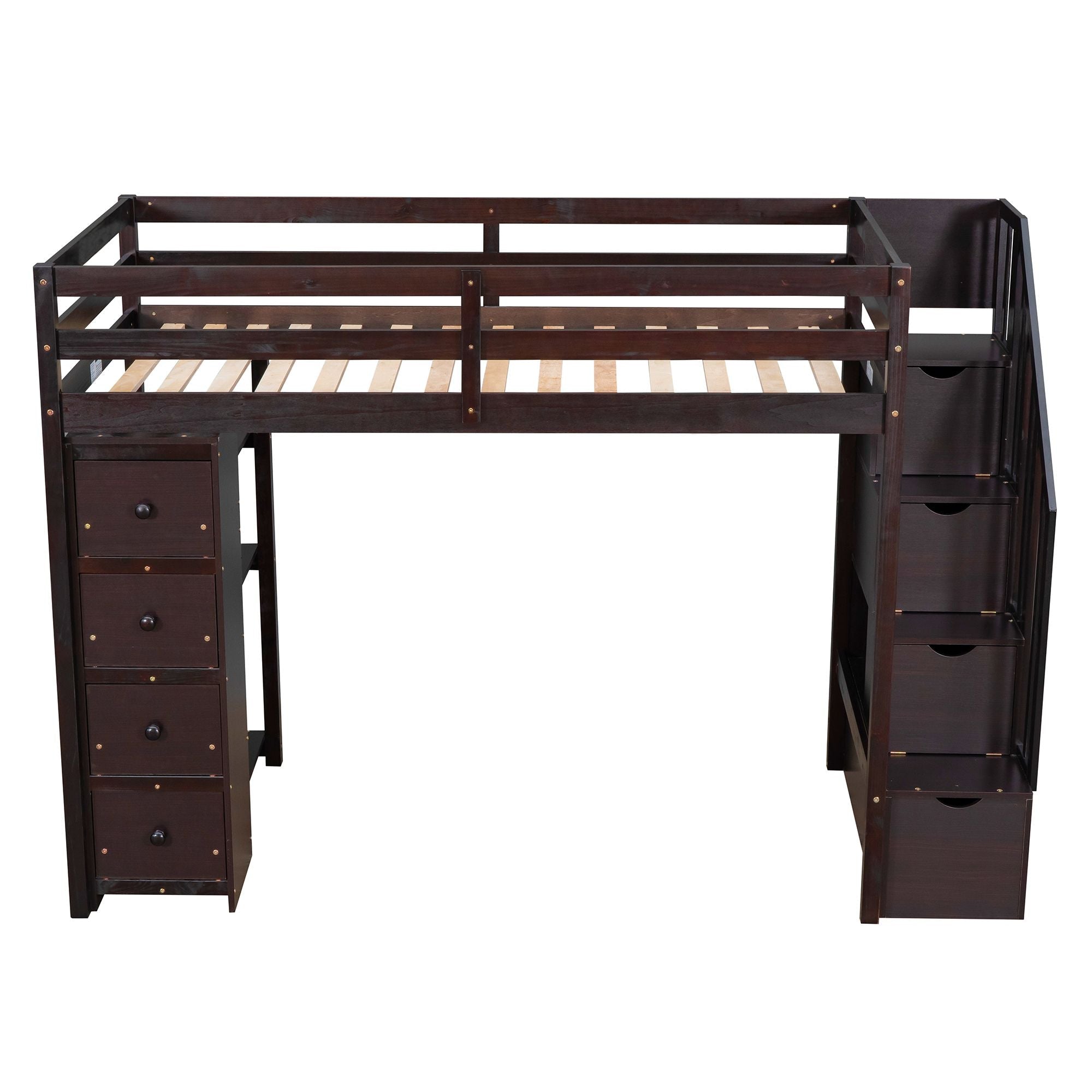 Kids Shared Room Twin Wood Loft Bed with Storage Drawers and Stairs, Espresso, White, or Gray | Just Better Bunk Beds