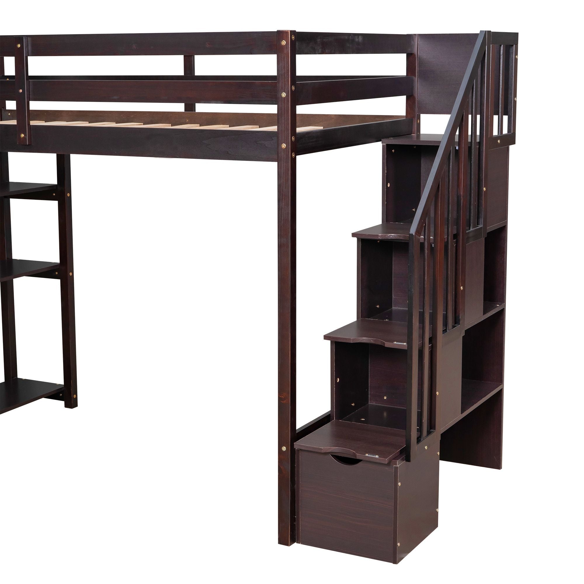 Kids Shared Room Twin Wood Loft Bed with Storage Drawers and Stairs, Espresso, White, or Gray | Just Better Bunk Beds