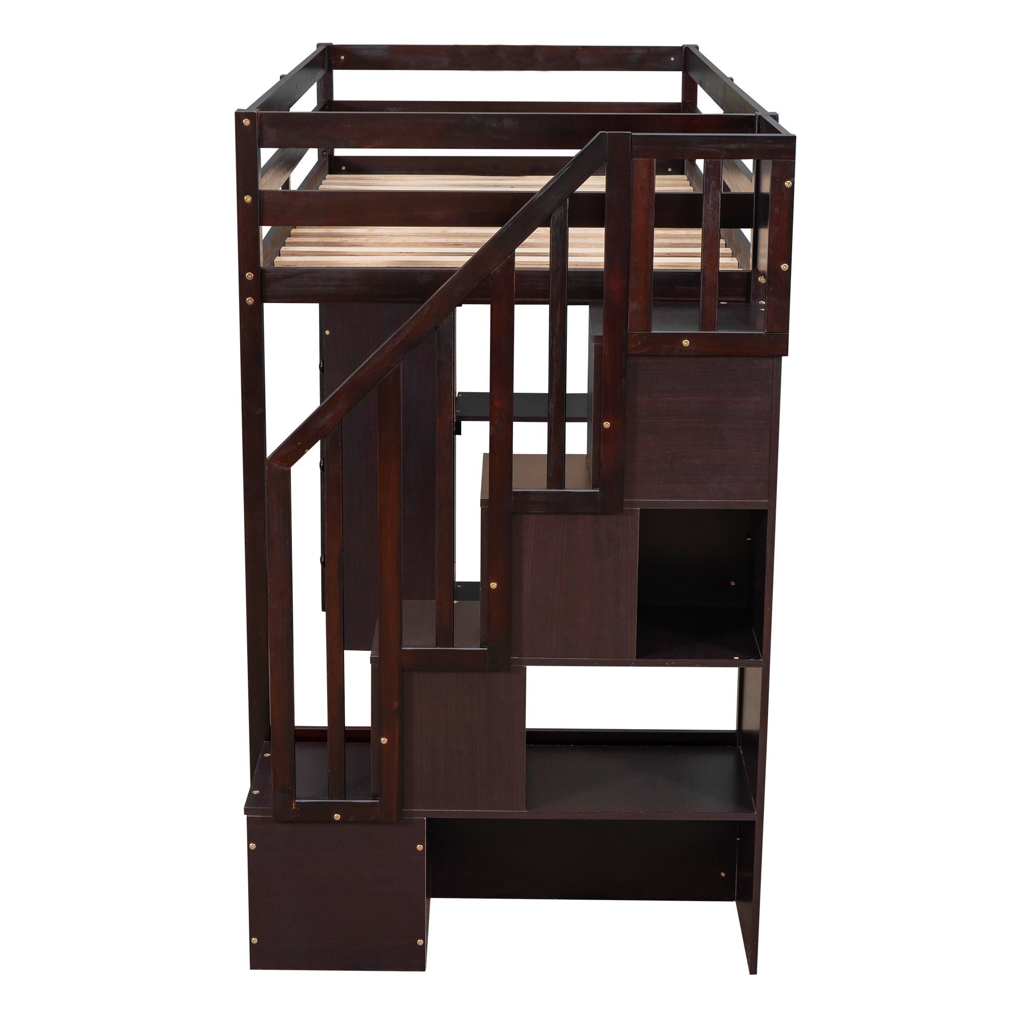 Kids Shared Room Twin Wood Loft Bed with Storage Drawers and Stairs, Espresso, White, or Gray | Just Better Bunk Beds