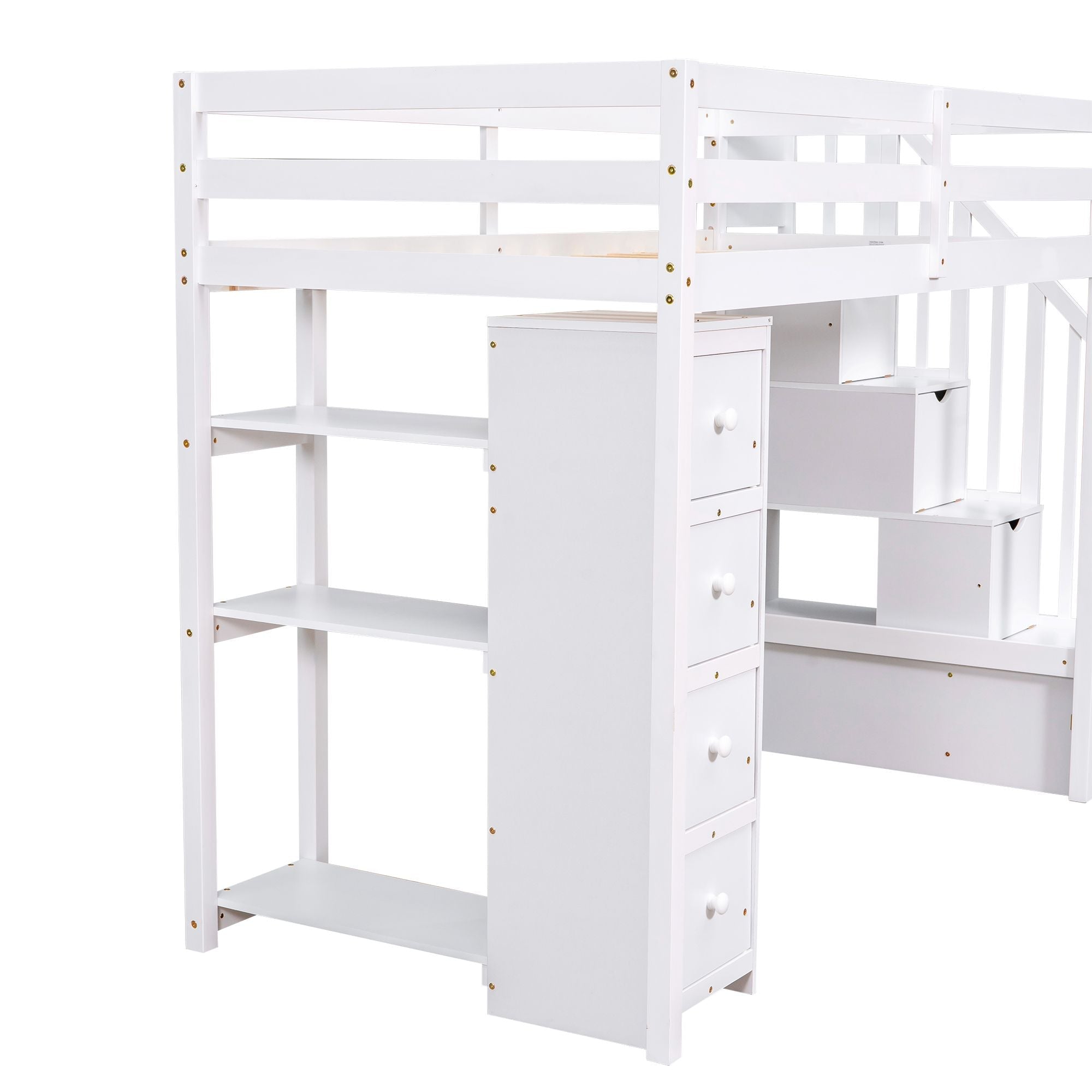 Kids Shared Room Twin Wood Loft Bed with Storage Drawers and Stairs, Espresso, White, or Gray | Just Better Bunk Beds