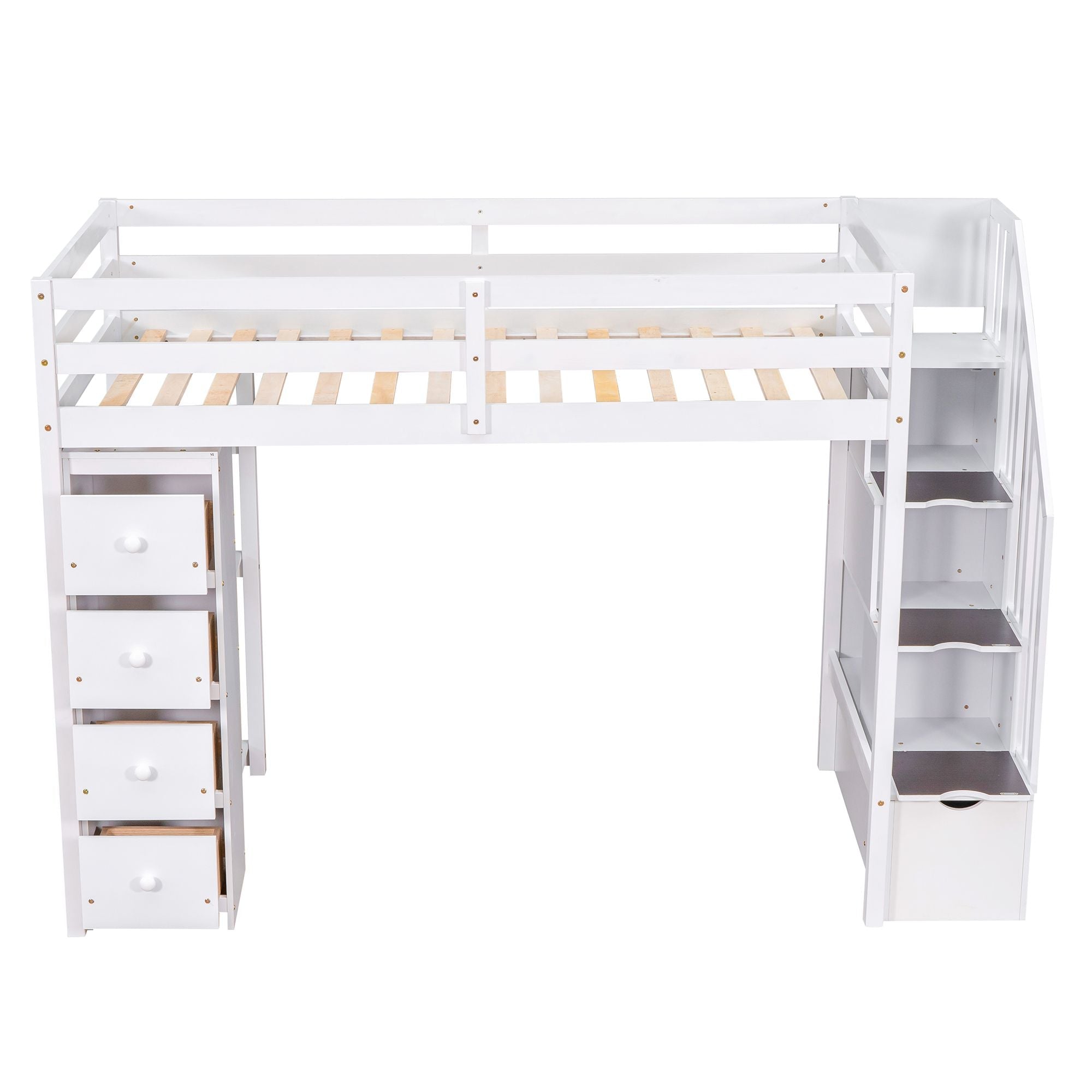 Kids Shared Room Twin Wood Loft Bed with Storage Drawers and Stairs, Espresso, White, or Gray | Just Better Bunk Beds