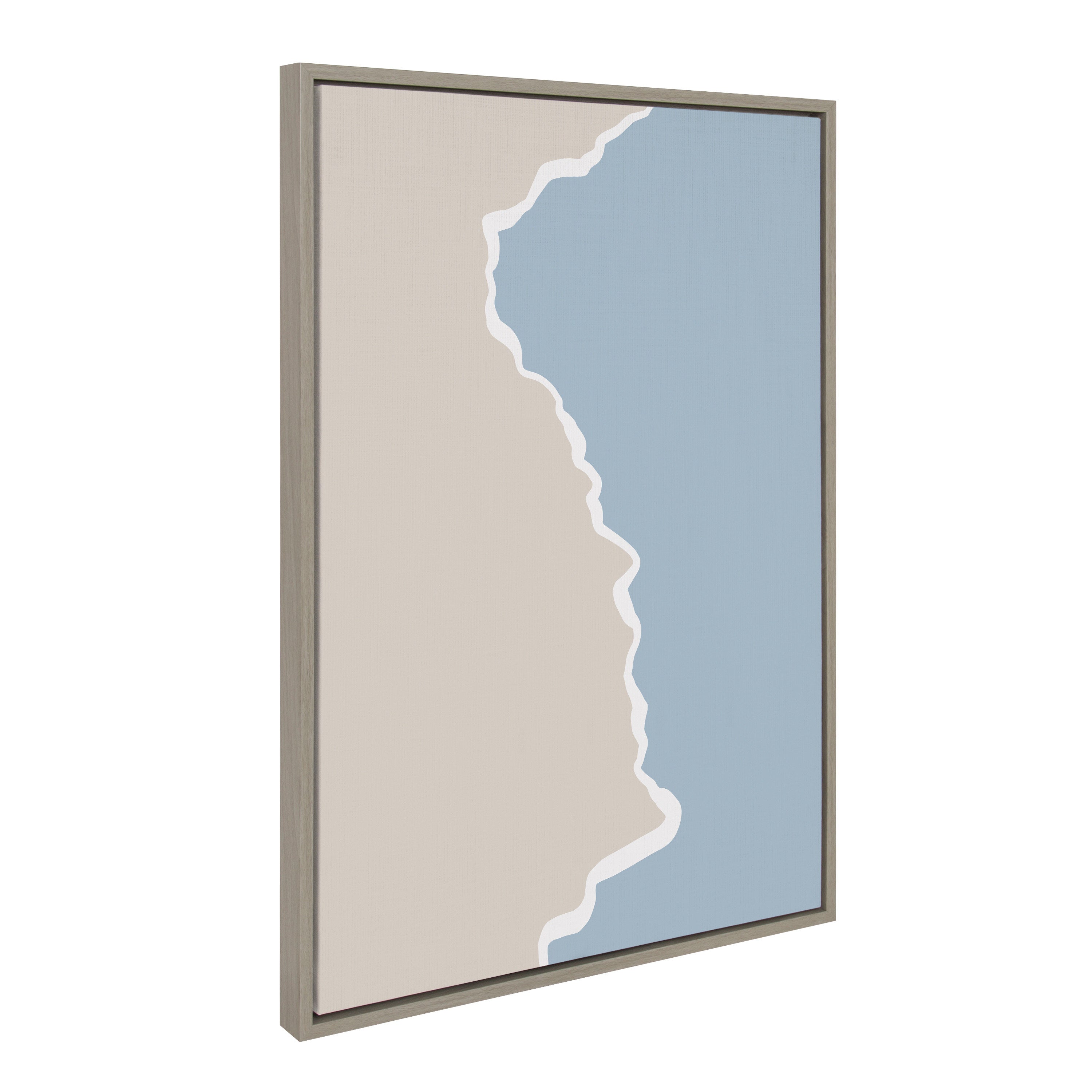 Sylvie Muted Abstract Landscape Beige and Blue Framed Canvas by The Creative Bunch Studio