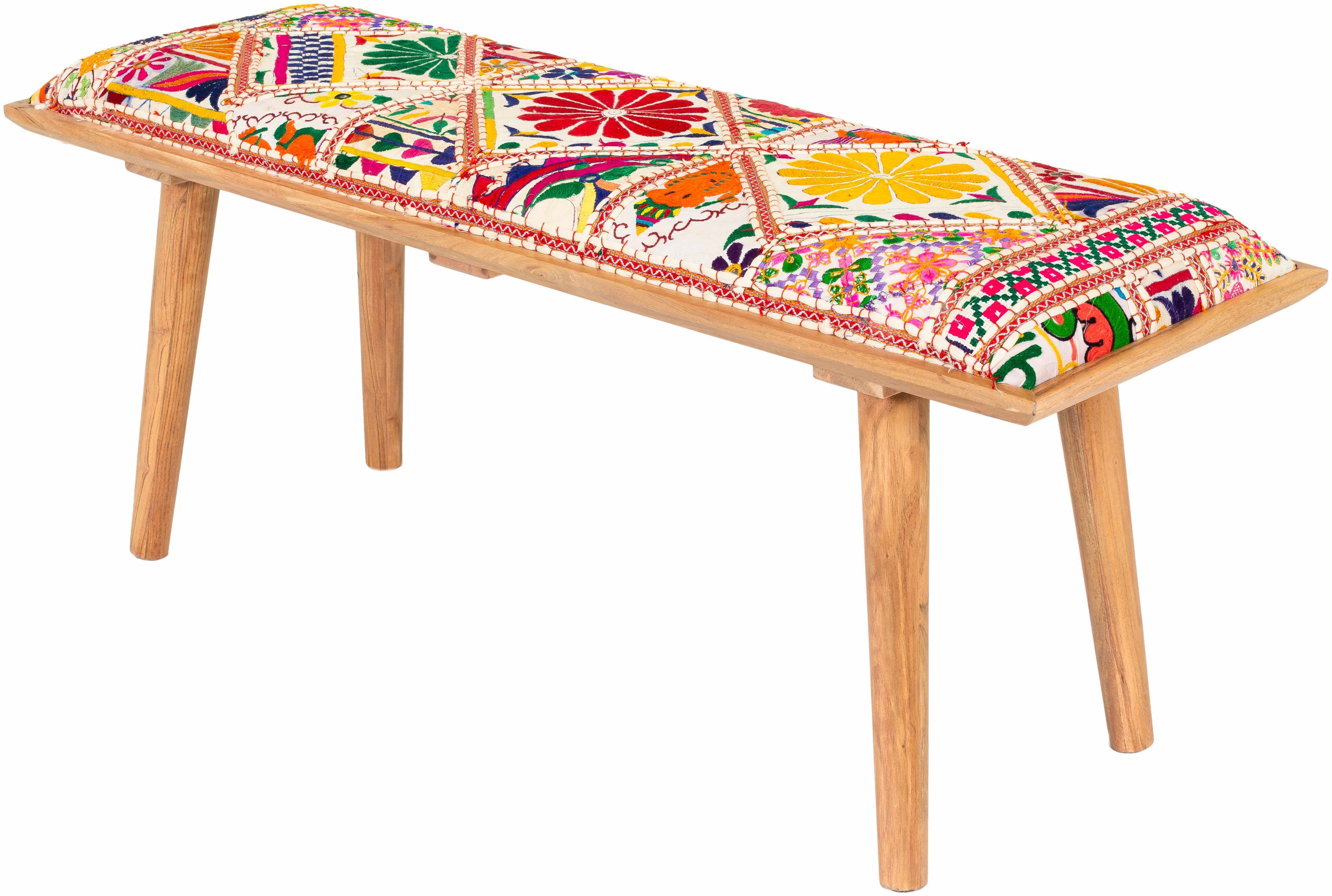 Yook Vibrant Patchwork Wooden Bench-5
