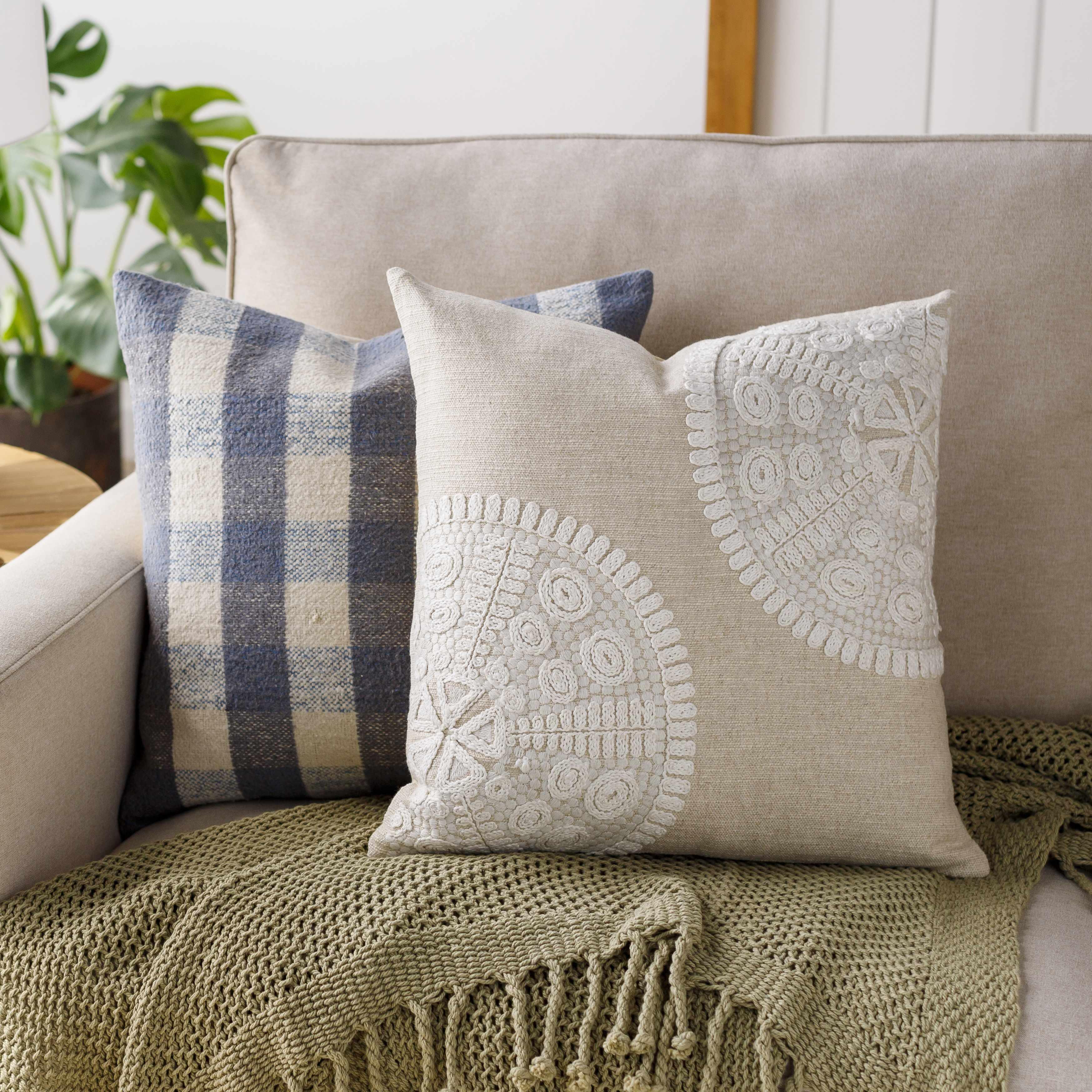 Kinango Beige Embroidered Accent Pillow - Clearance - PRHOMZ