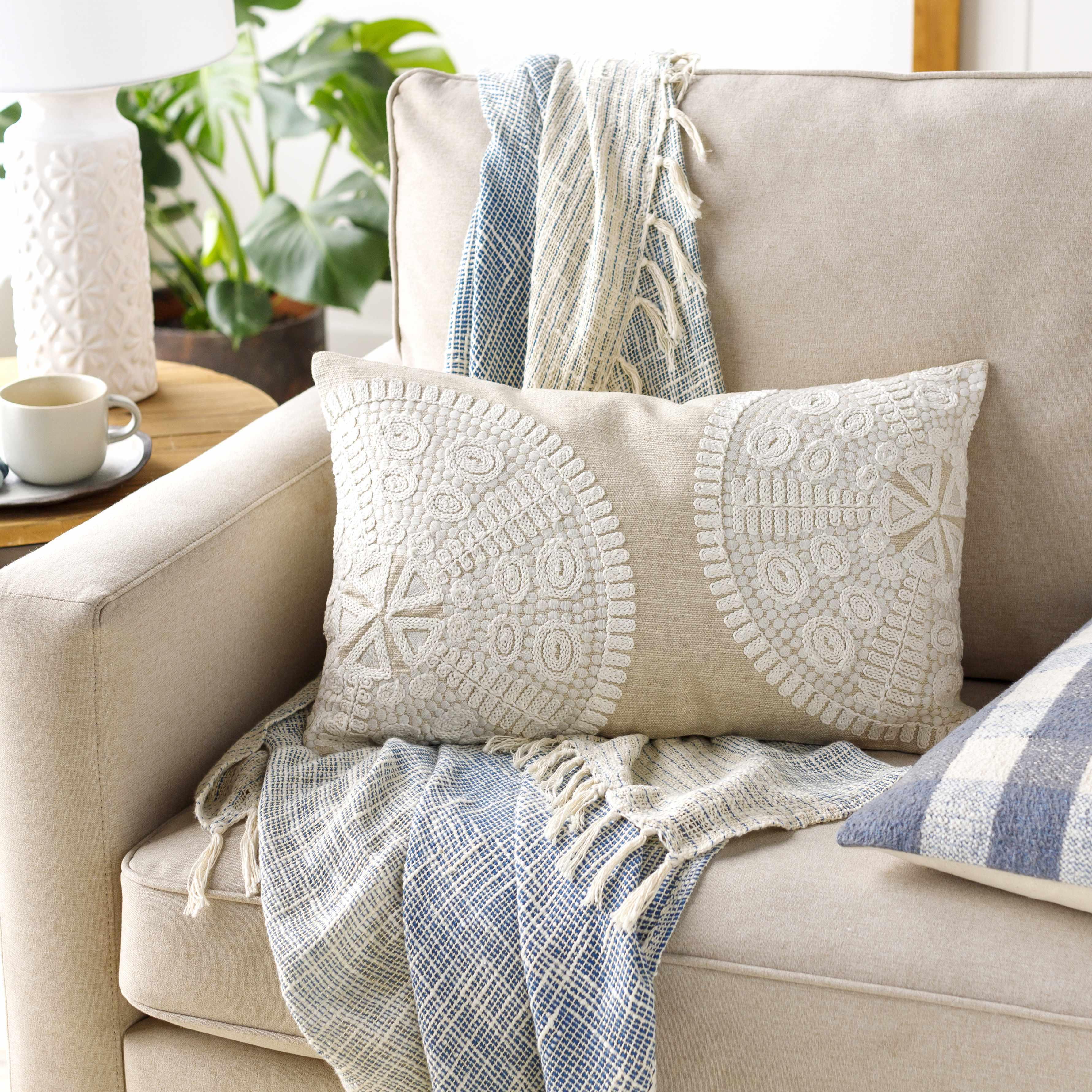 Kinango Beige Embroidered Accent Pillow - Clearance - PRHOMZ