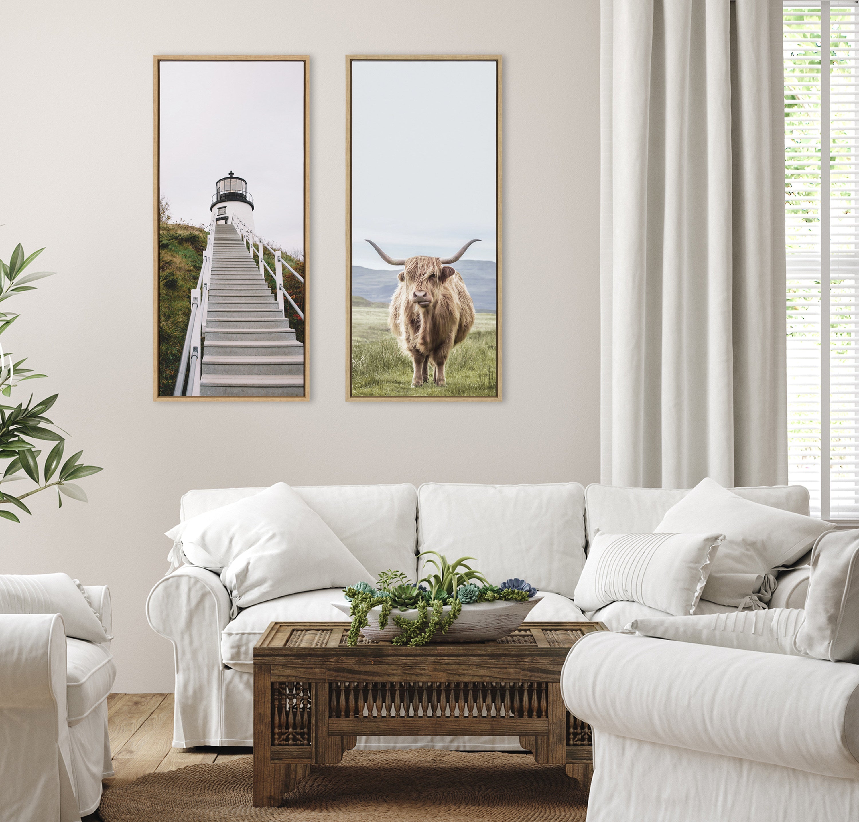 Sylvie Highland Cow Mountain Landscape Framed Canvas by The Creative Bunch Studio