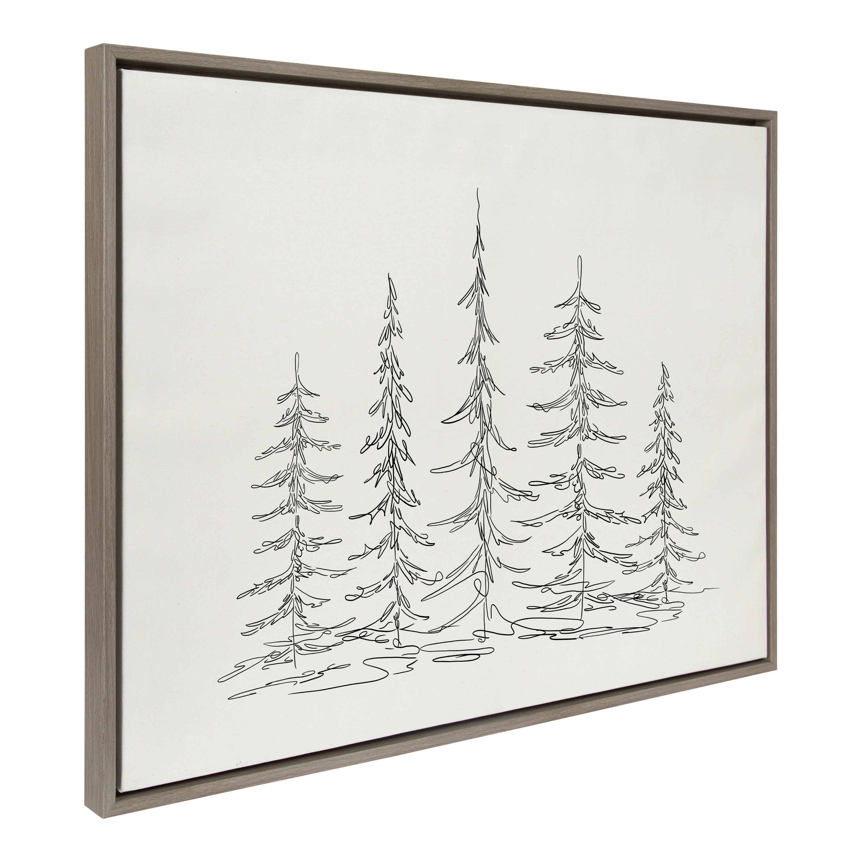Sylvie Minimalist Evergreen Trees Sketch Framed Canvas by The Creative Bunch Studio