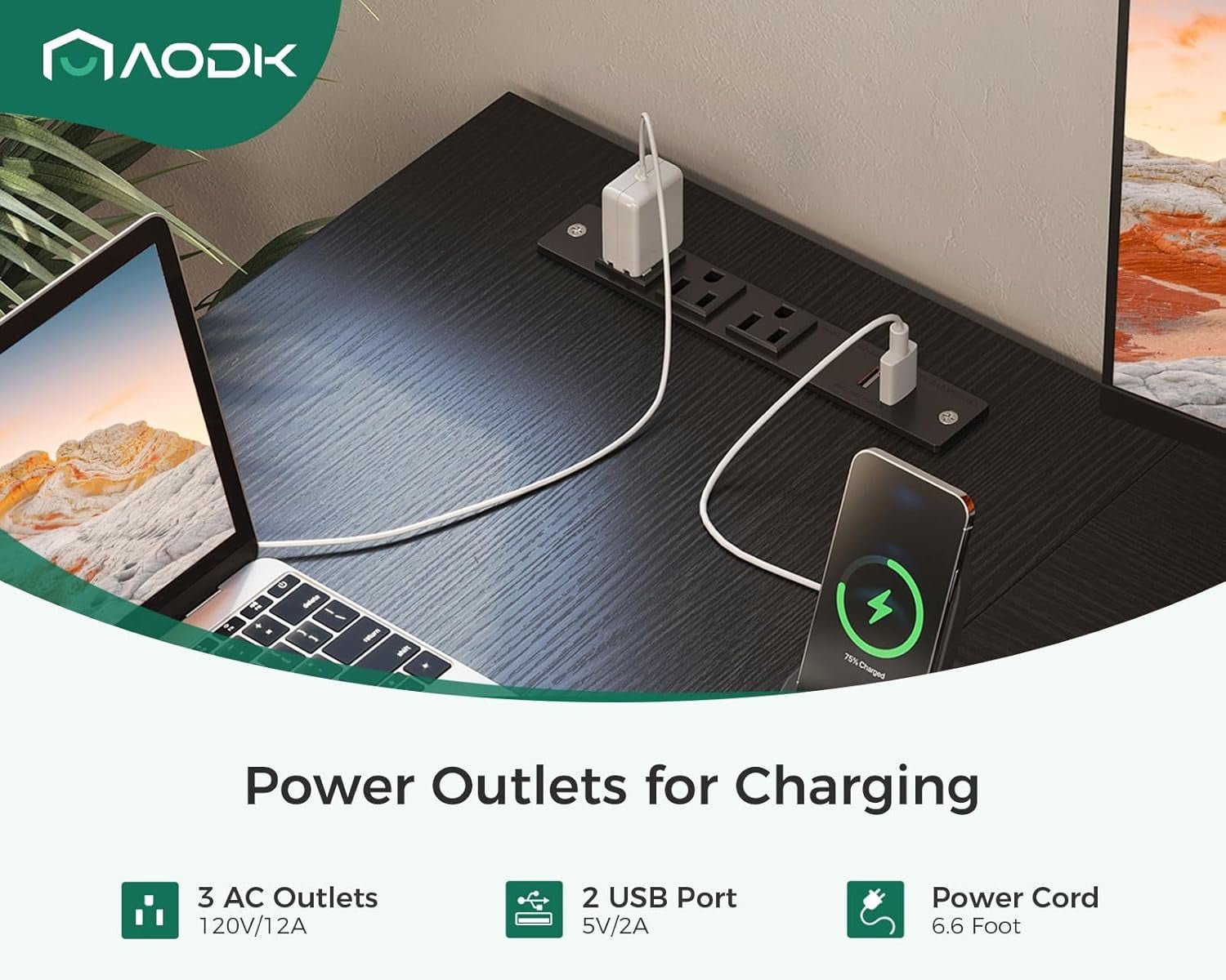 L Shaped Gaming Desk 61 Inch With Built In Power Outlets