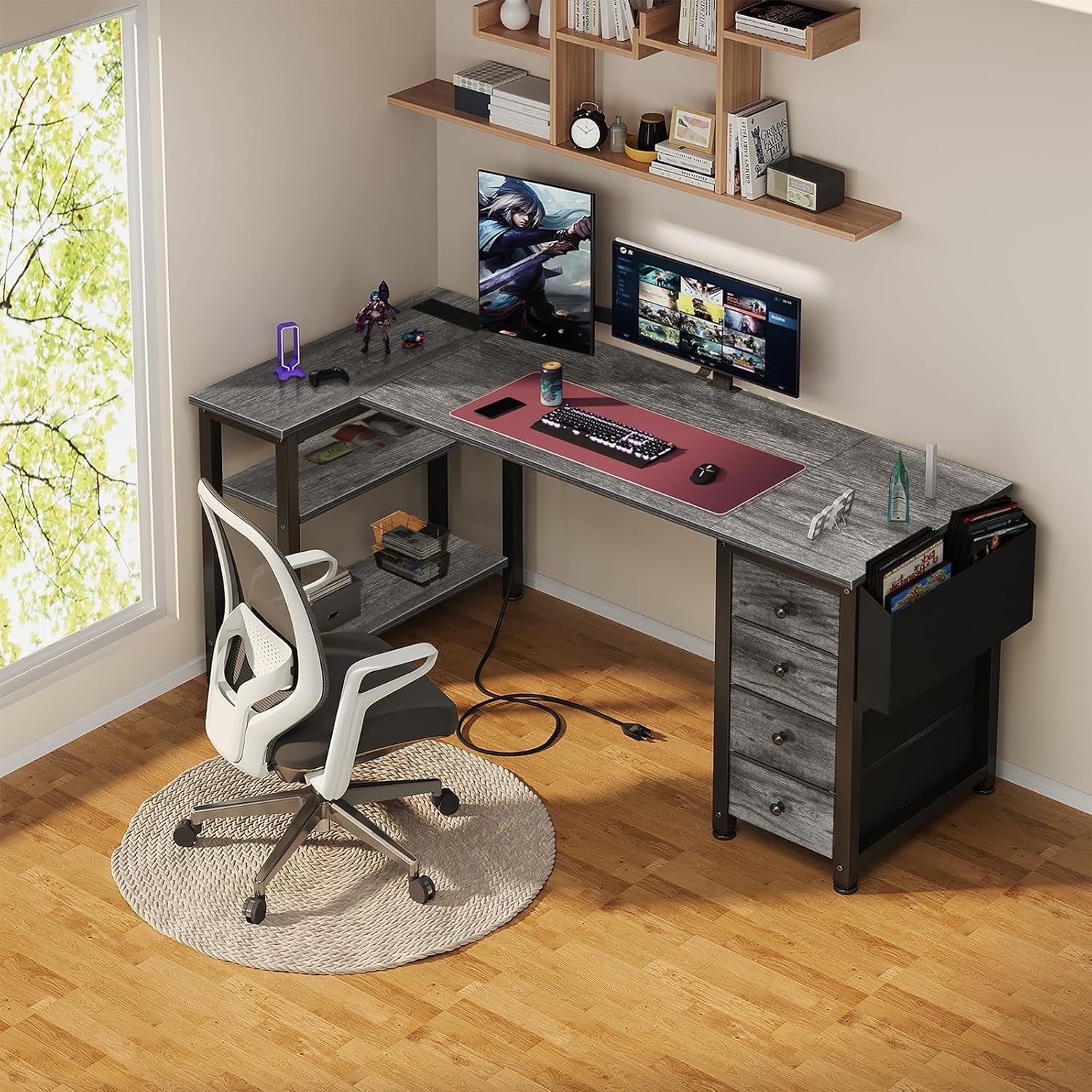 L Shaped Gaming Desk With Power Outlet And Storage