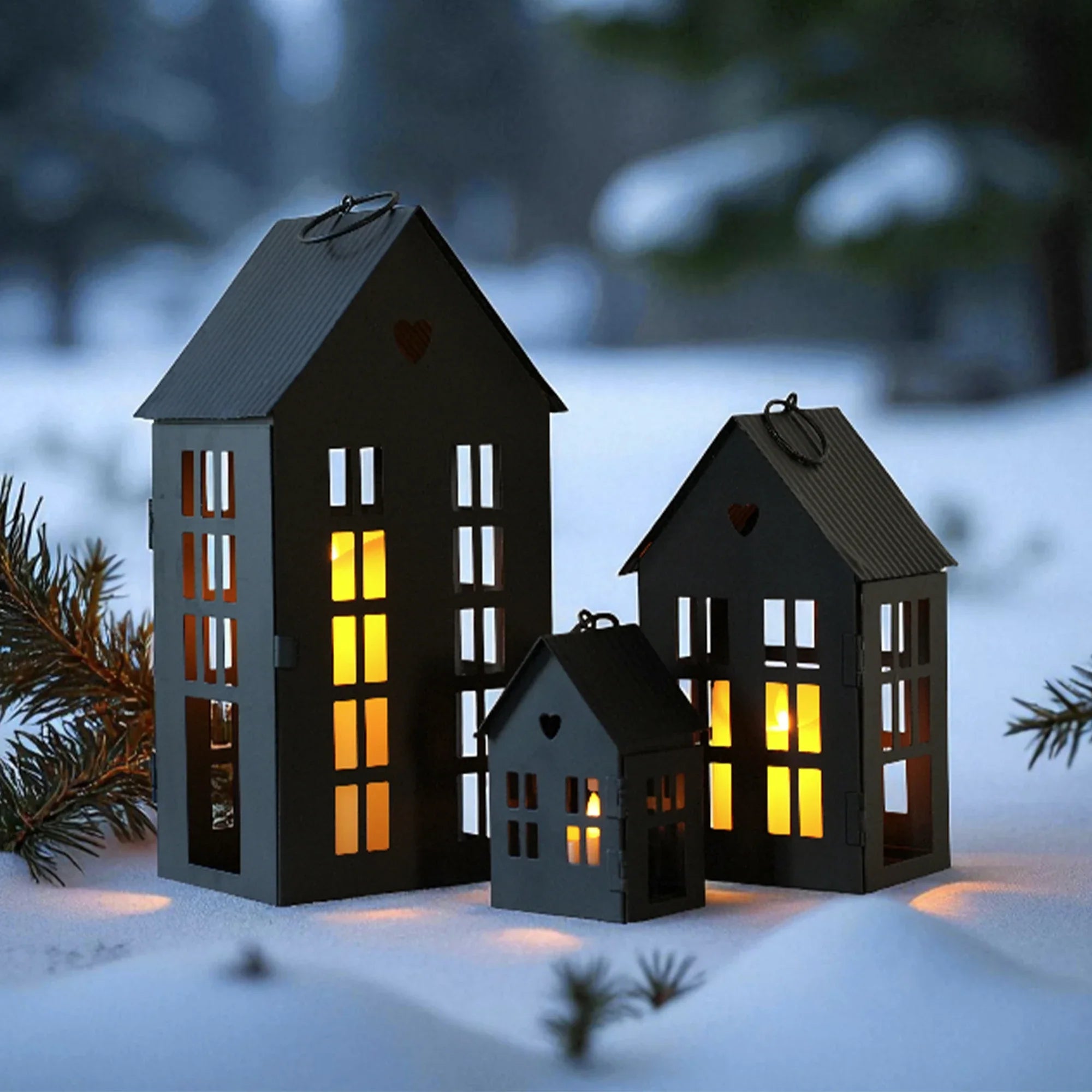 13.5"&9.5"&5.5"H Village Farmhouse House Candle Holders for Home Decor Patio Wedding-5