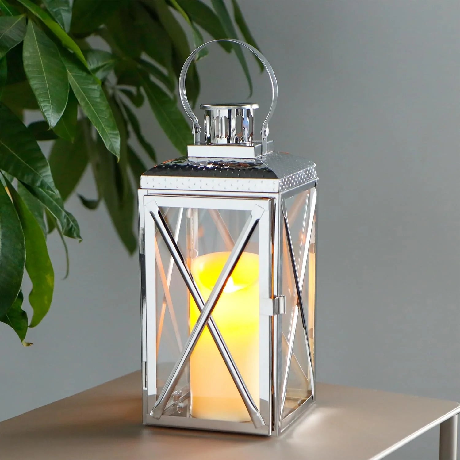 14" H Square Stainless Steel Lantern-0