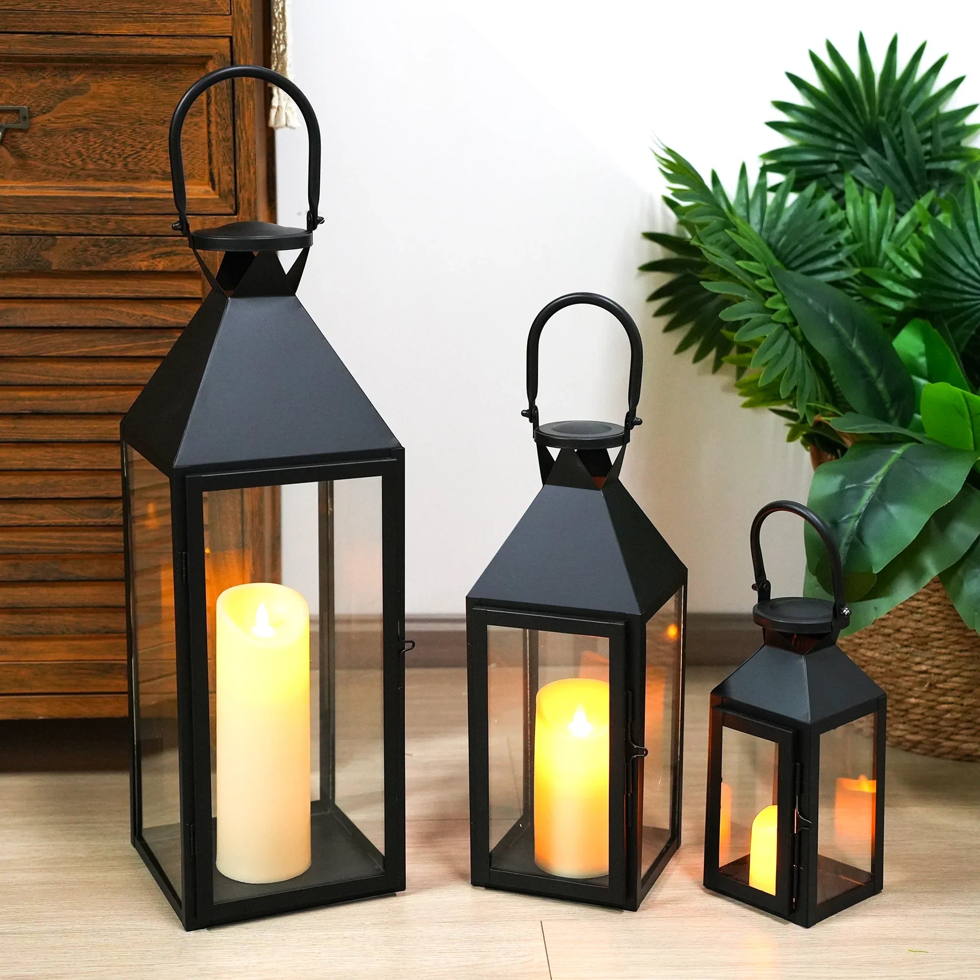 26"&19"& 13" High Elegant Candle Lantern Metal Lanterns for Versatile Indoor & Outdoor-0