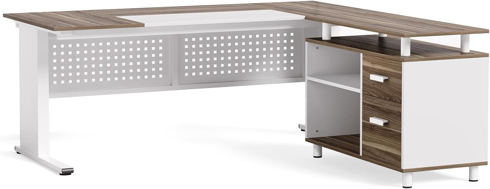 63 Inch L Shaped Computer Desk With File Cabinet For Home Office